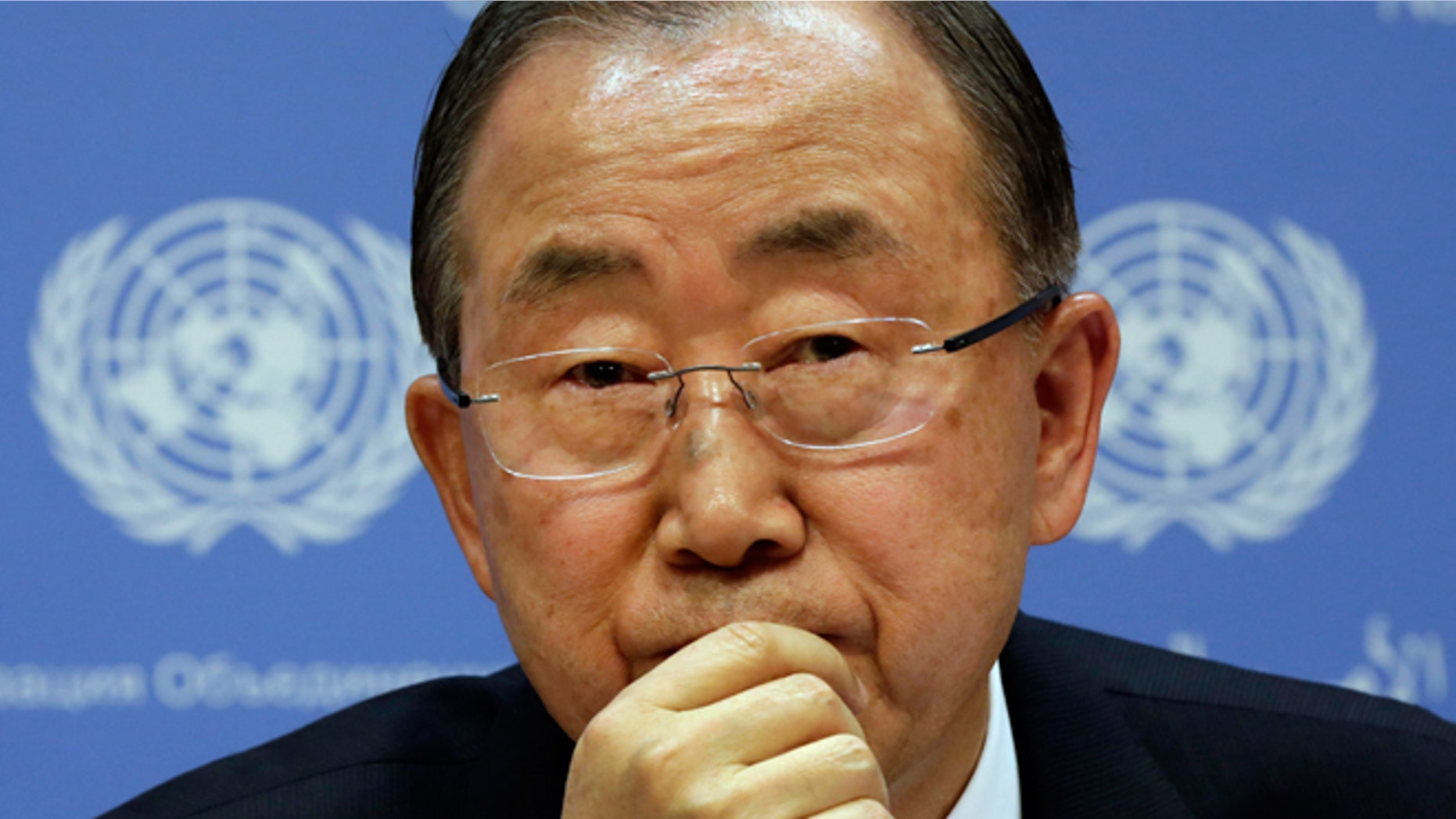 FILE - Sept. 16, 2014: United Nations Secretary General Ban Ki-moon participates in a news conference, at United Nations headquarters.