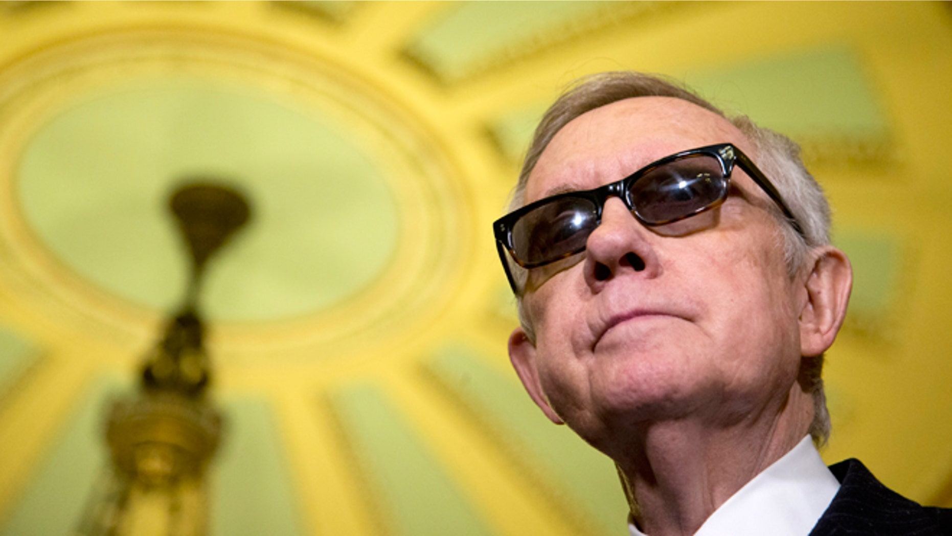 April 14, 2015: Senate Minority Leader Harry Reid of Nev. pauses during a news conference on Capitol Hill in Washington following a Senate policy luncheon.