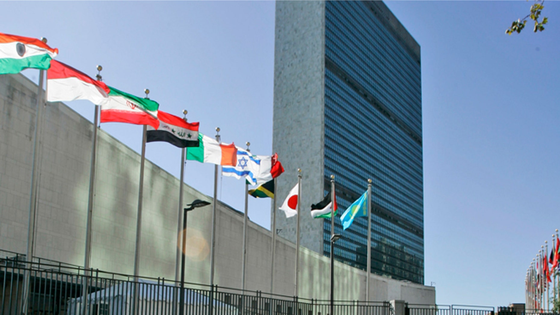 FILE -- Sept. 18, 2007: The flags of member nations fly outside of the United Nations headquarters in New York.