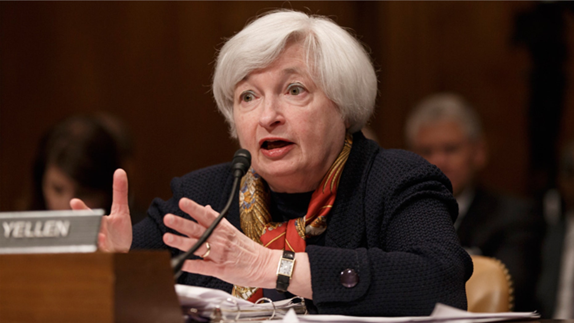 FILE - May 8, 2014:Federal Reserve Chairwoman Janet Yellen appears before the Senate Budget Committee to examine the nation's economic and fiscal outlook, on Capitol Hill in Washington.