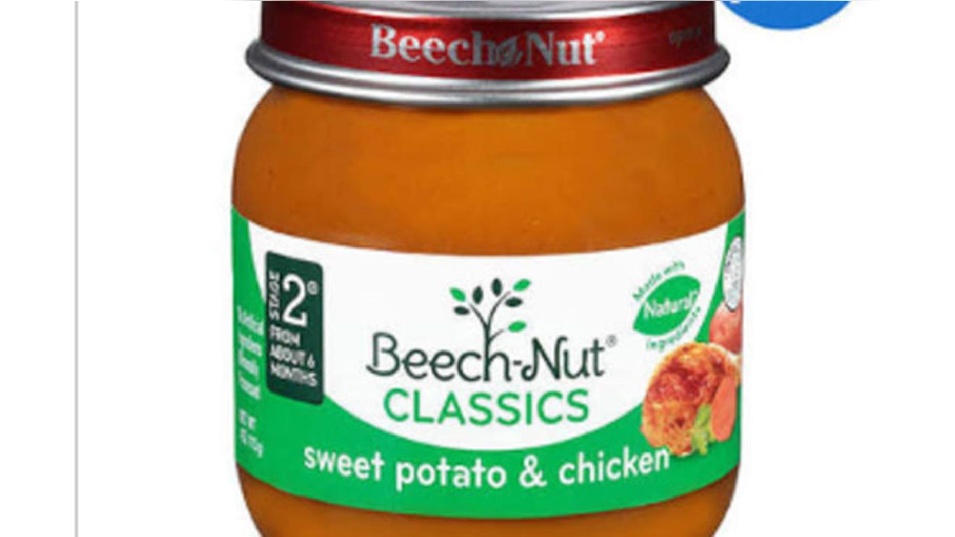 Four-ounce glass jars labeled “Stage 2 Beech-Nut CLASSICS sweet potato & chicken” is the variety at risk of contamination. The potentially affected products were produced Dec. 12, 2014 and expire in December 2016.
