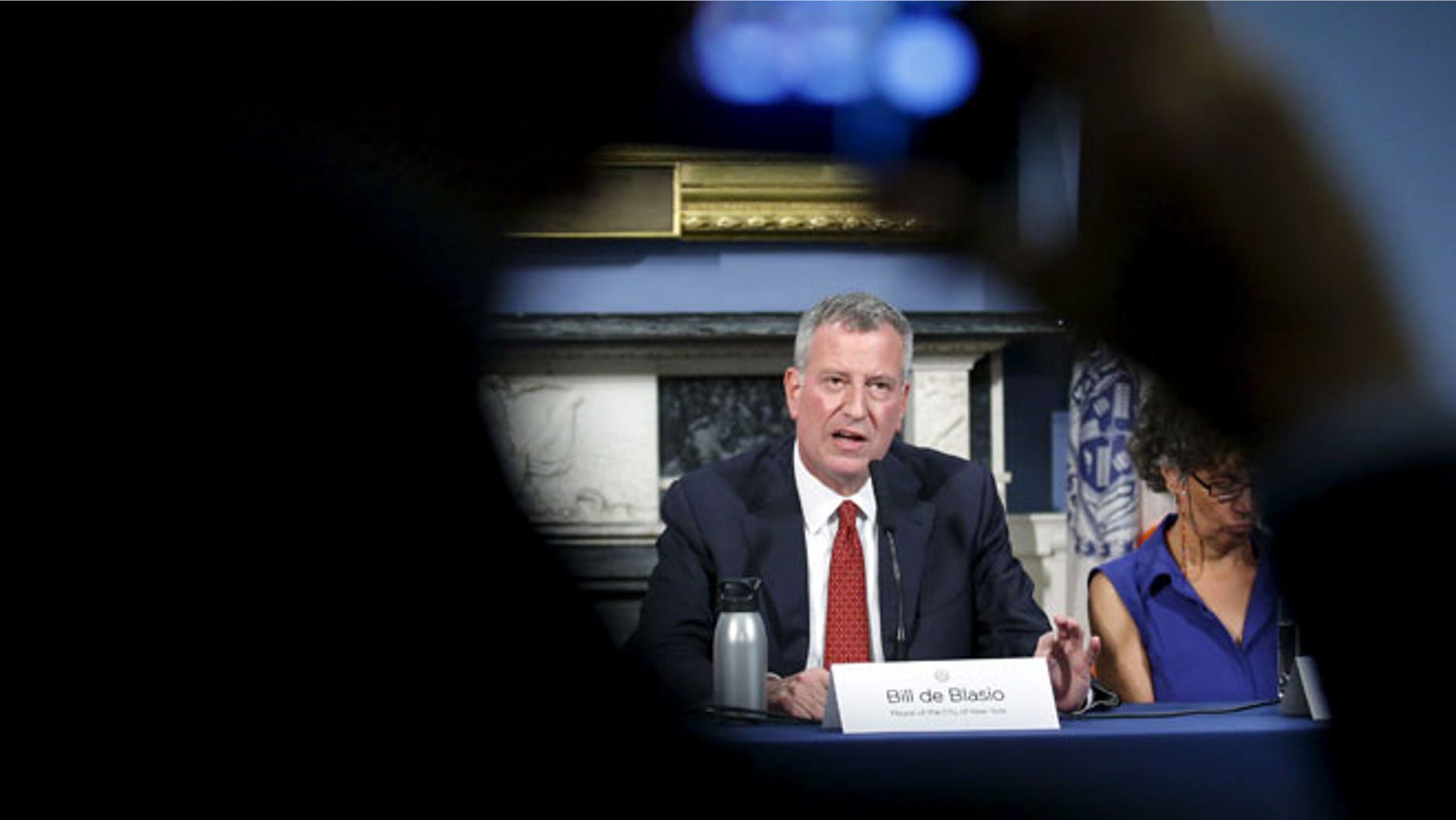 New York City Mayor Bill de Blasio speaks to the media during a news conference to introduce legislation intended to reduce the risk of Legionnaires' disease in New York August 10, 2015.