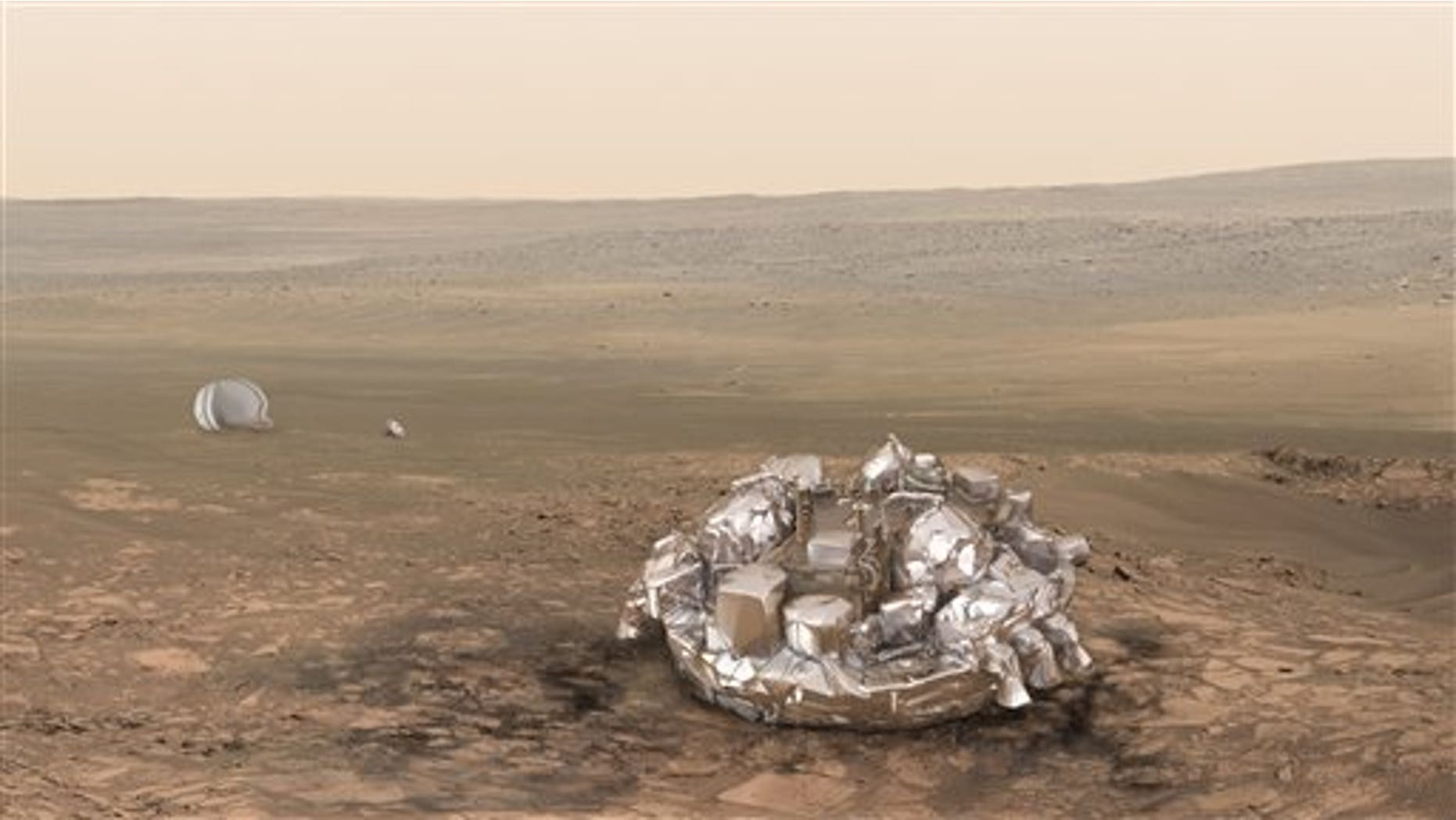 Artist impression of the Schiaparelli module on the surface of Mars provided by the European Space Agency, ESA.