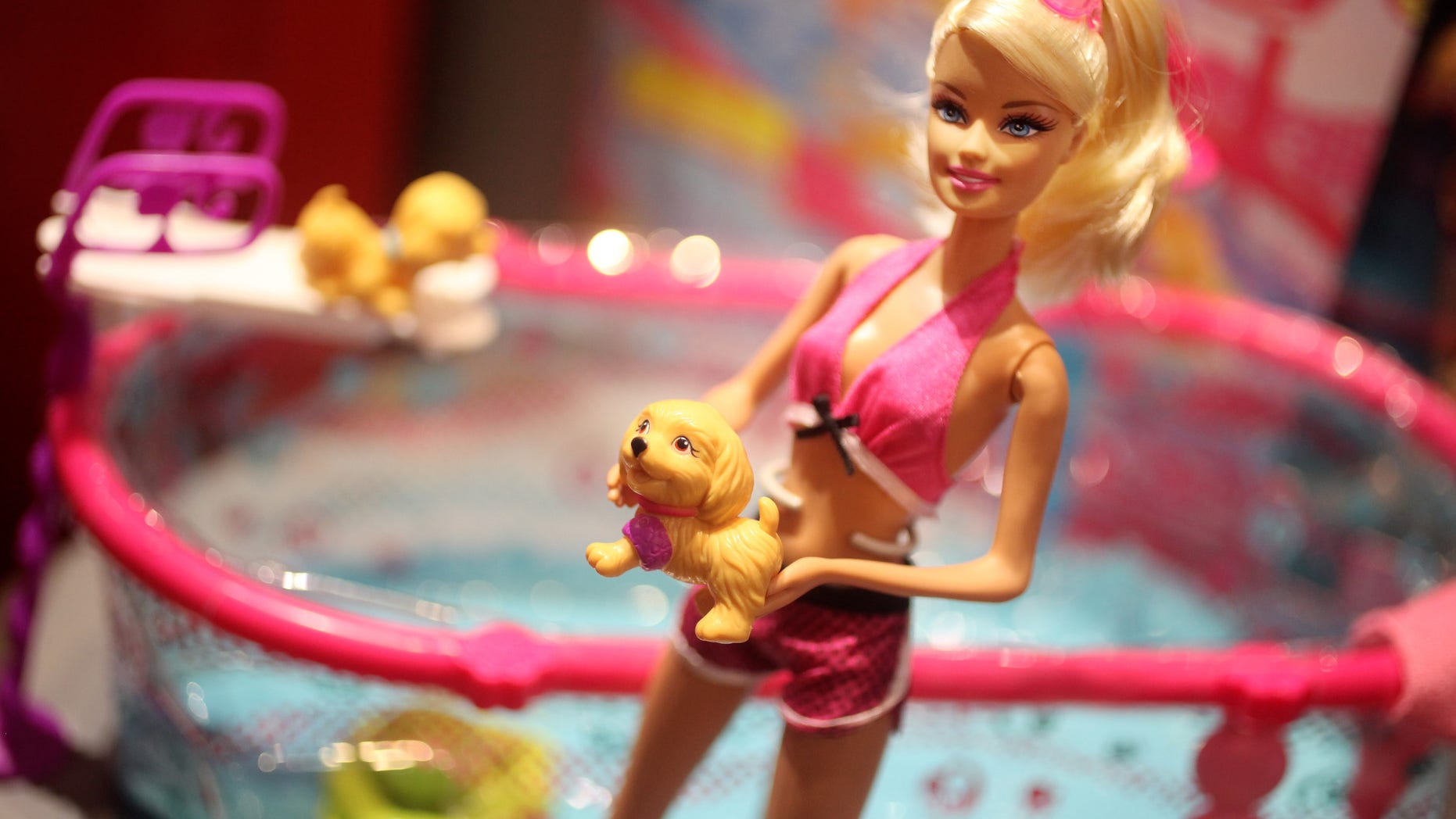 LONDON, ENGLAND - OCTOBER 27: A detail view of 'Barbie Puppy Swim School' which is on display at the Toy Retailers Association's annual 'Dream Toys' fair on October 27, 2010 in London, England. The Toy Retailers Association have today announced the toy industry's official prediction of the top 12 selling toys for Christmas. (Photo by Oli Scarff/Getty Images)