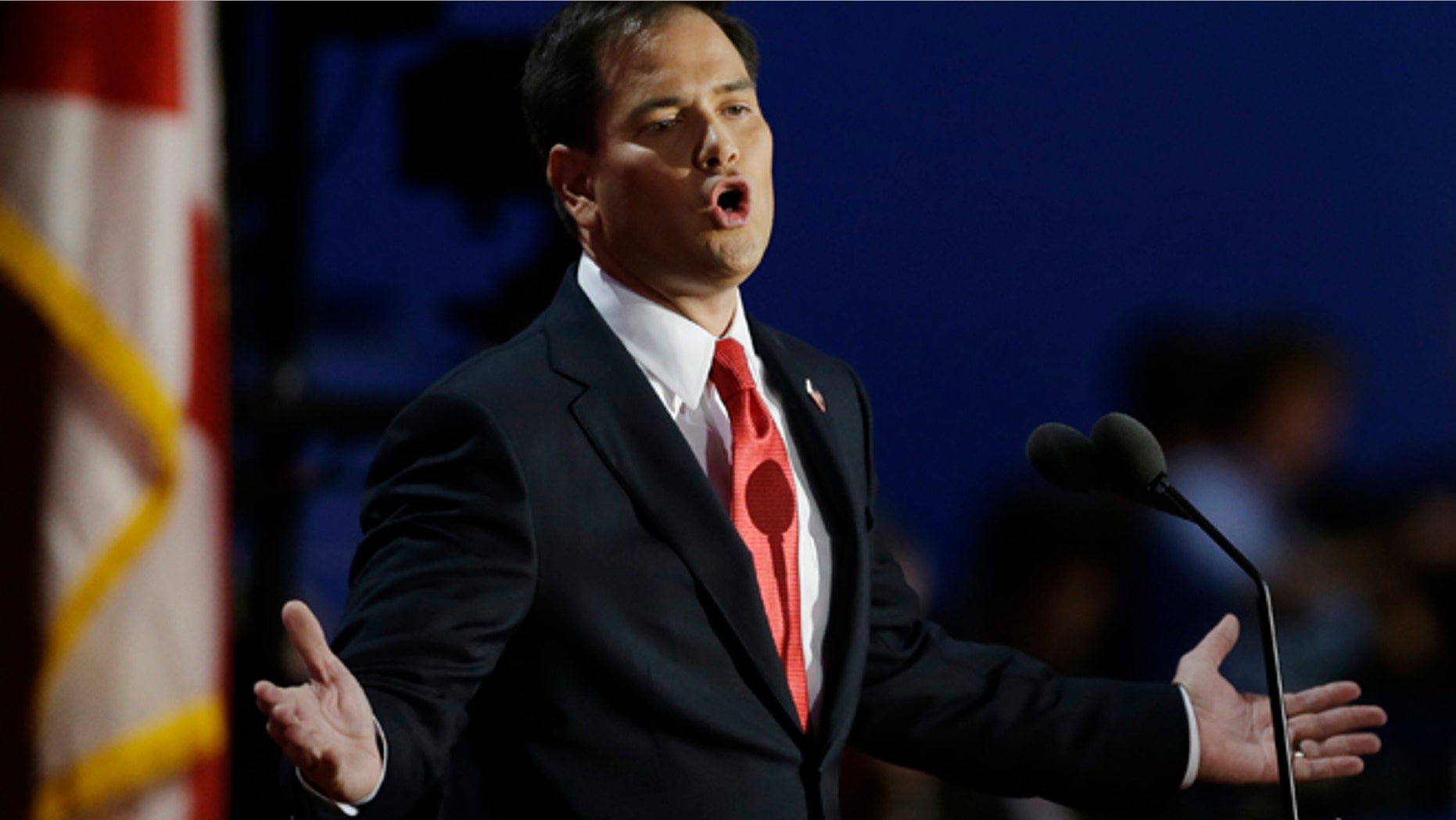 Aug. 30,. 2012: Florida Sen. Marco Rubio addresses delegates during the Republican National Convention in Tampa, Fla.