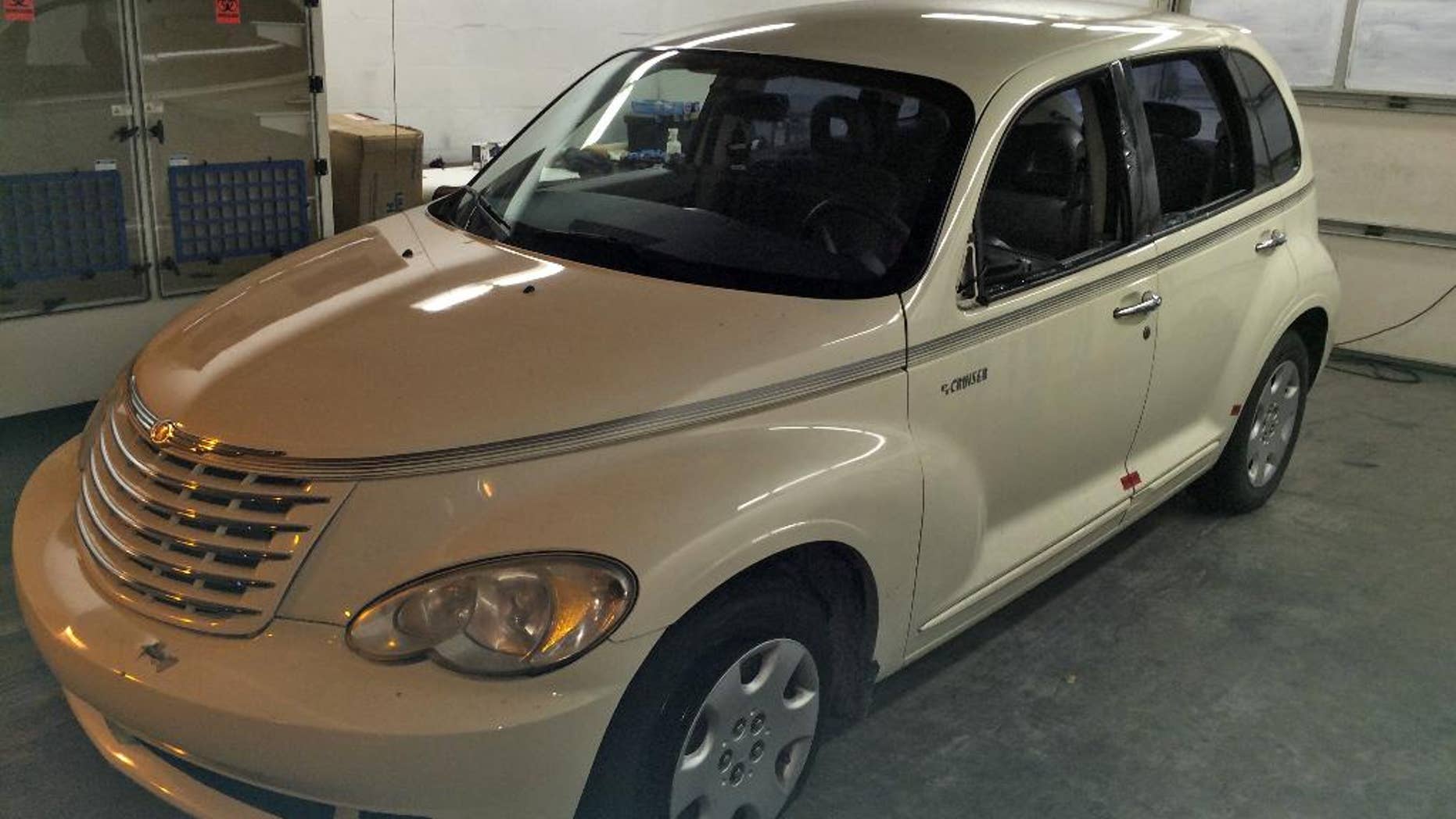 This image provided by the St. Petersburg Police Department, in Florida, shows a car driven by John Nicholas Jonchuck. The 25-year-old faces a first-degree murder charge after throwing his 5-year-old daughter off a bridge on the approach to the Sunshine Skyway, early Thursday, Jan. 8, 2015. (AP Photo/St. Petersburg Police Department, Yolanda Fernandez)