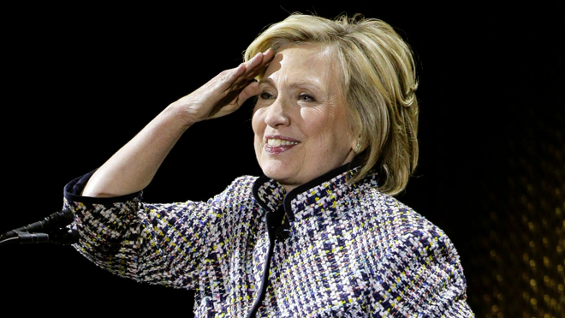 April 23, 2015: Hillary Rodham Clinton reacts to applause from the crowd before speaking during the sixth annual Women in the World Summit.