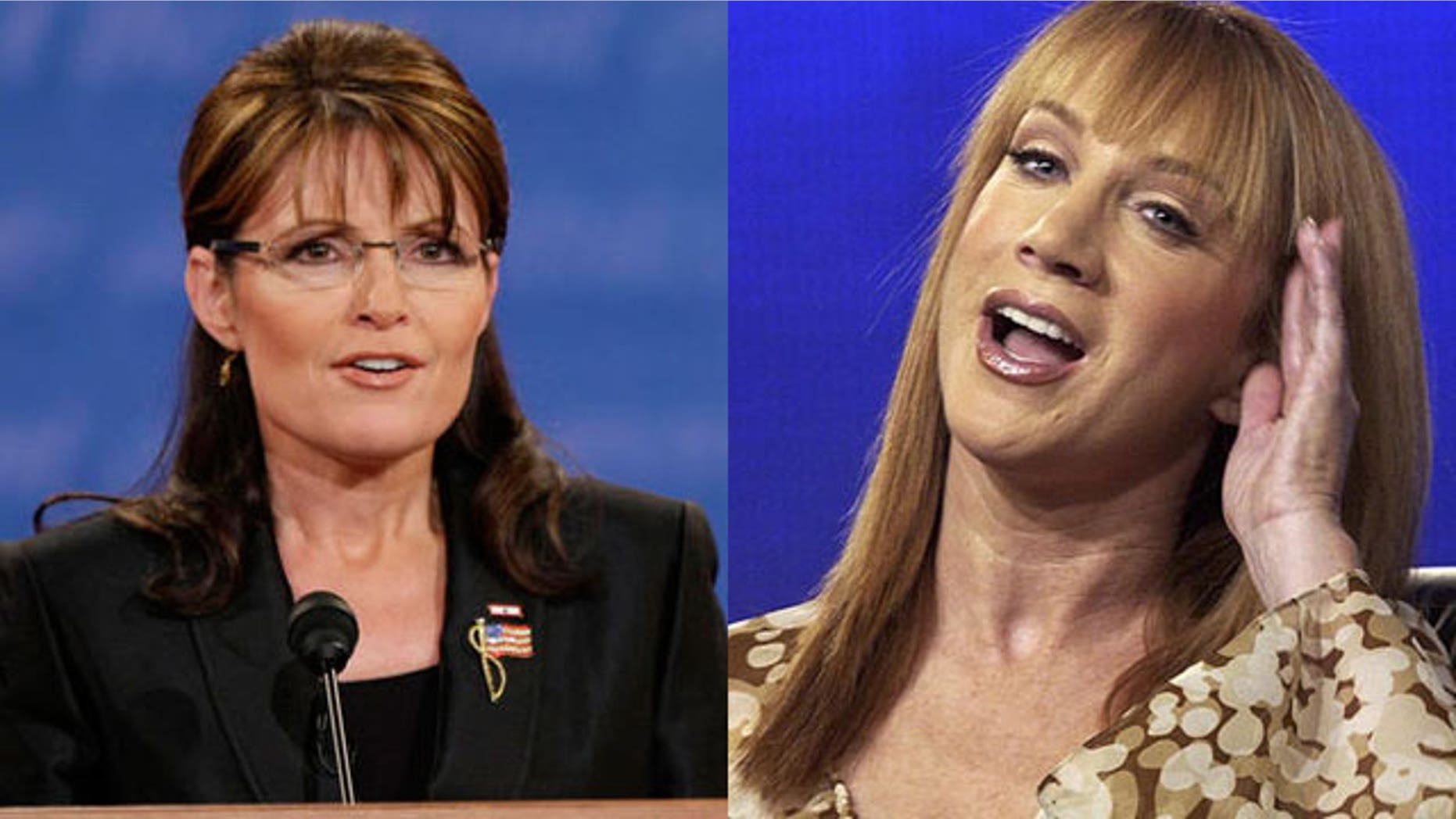 Sarah Palin (l) says comedienne Kathy Griffin is a '50-year-old bully' (AP).