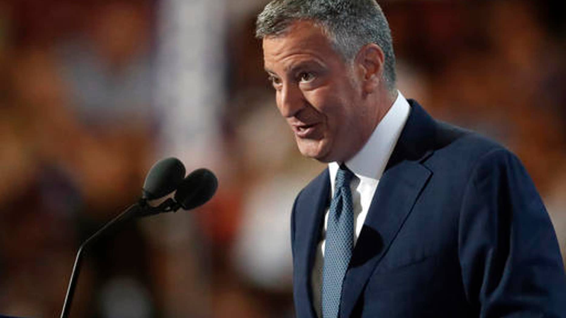 New York Mayor Bill de Blasio speaks at the DNC.