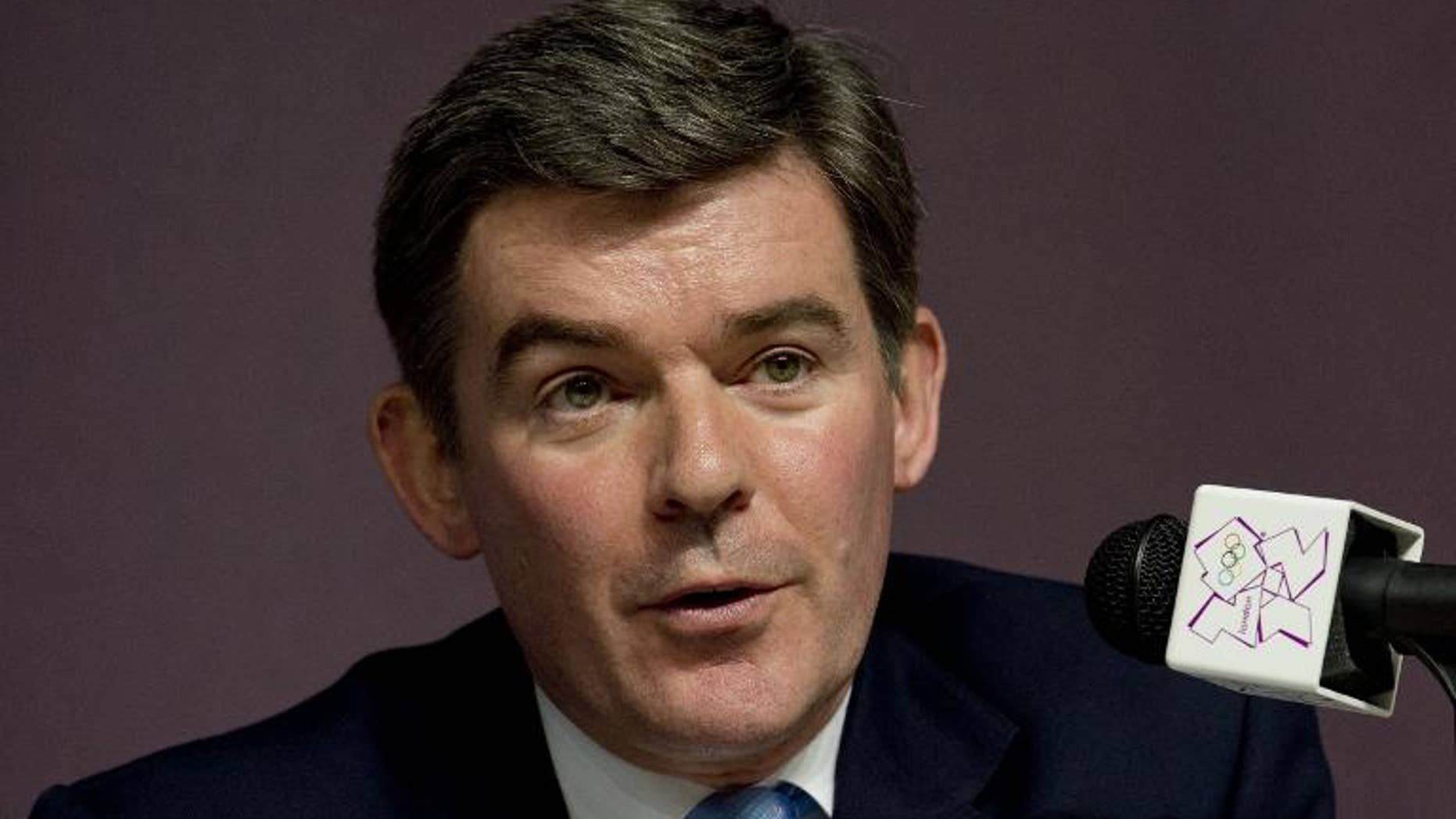 British Sports Minister Hugh Robertson at the official unveiling of the 2012 London Olympics Main Press Centre at the Olympic Park in east London, on June 27, 2012