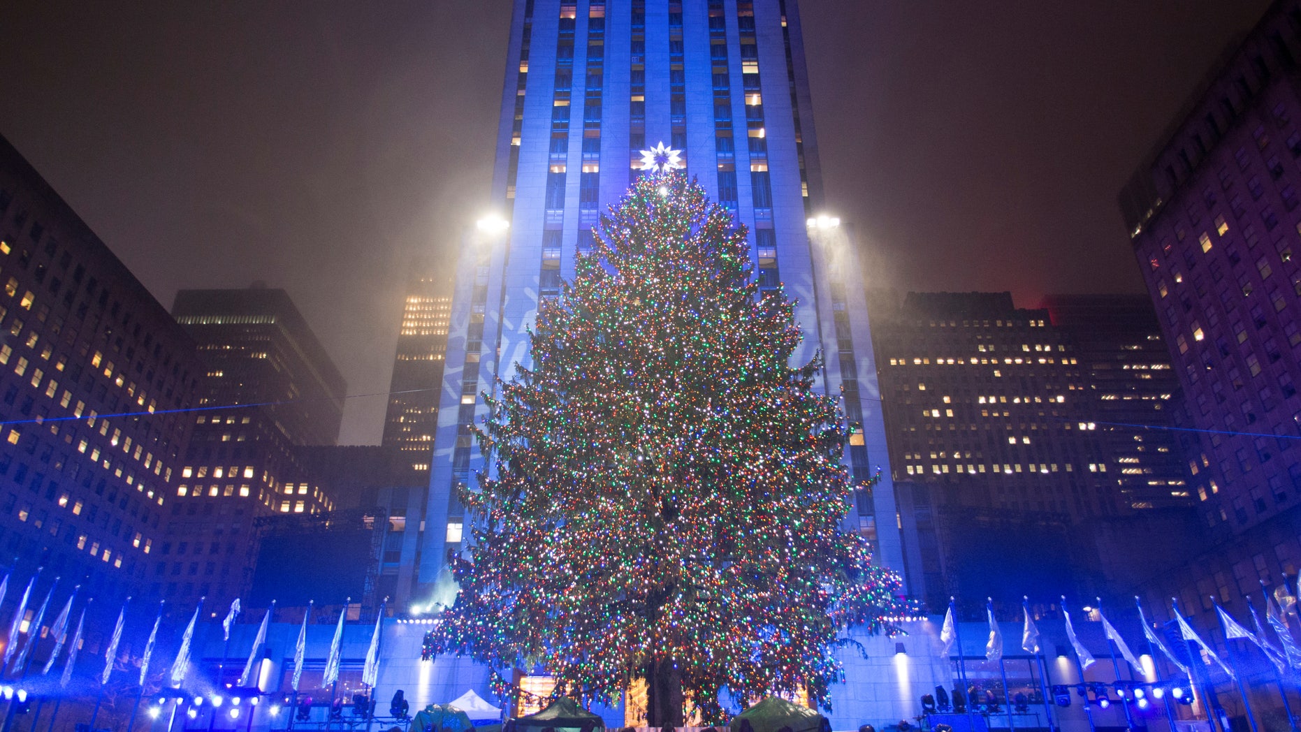 The Christmas tree stands lit after the lighting ceremony for the 84th annual Rockefeller Center Christmas Tree at Rockefeller Center in Manhattan, New York City, U.S., November 30, 2016. REUTERS/Alex Wroblewski - RTSU471