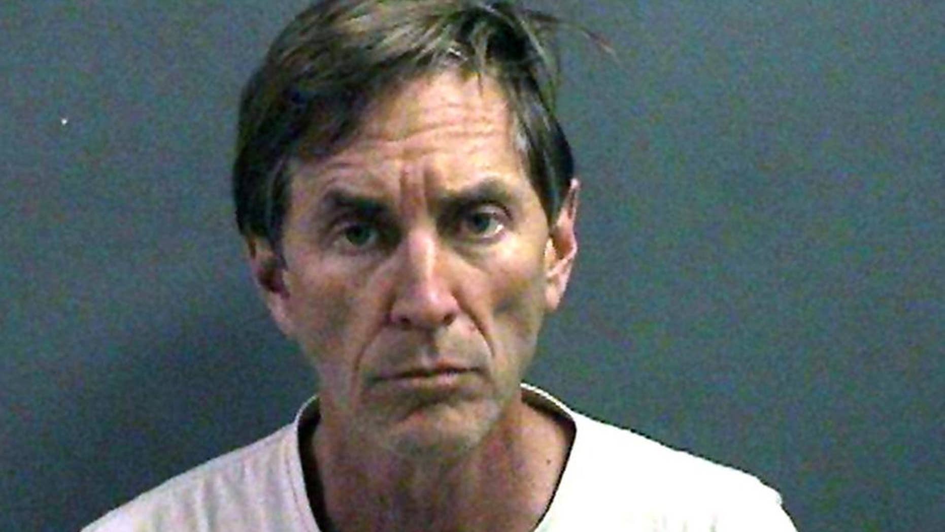 This undated booking photo provided by the Orange County District Attorney's Office shows Jeffrey Scott Jones, 56, of Huntington Beach. Jones, convicted of sexually assaulting a teenager pulled a razor blade and slashed his throat in an Orange County courtroom Wednesday, Oct. 19, 2016, moments after the verdict. (Orange County District Attorney's Office via AP)