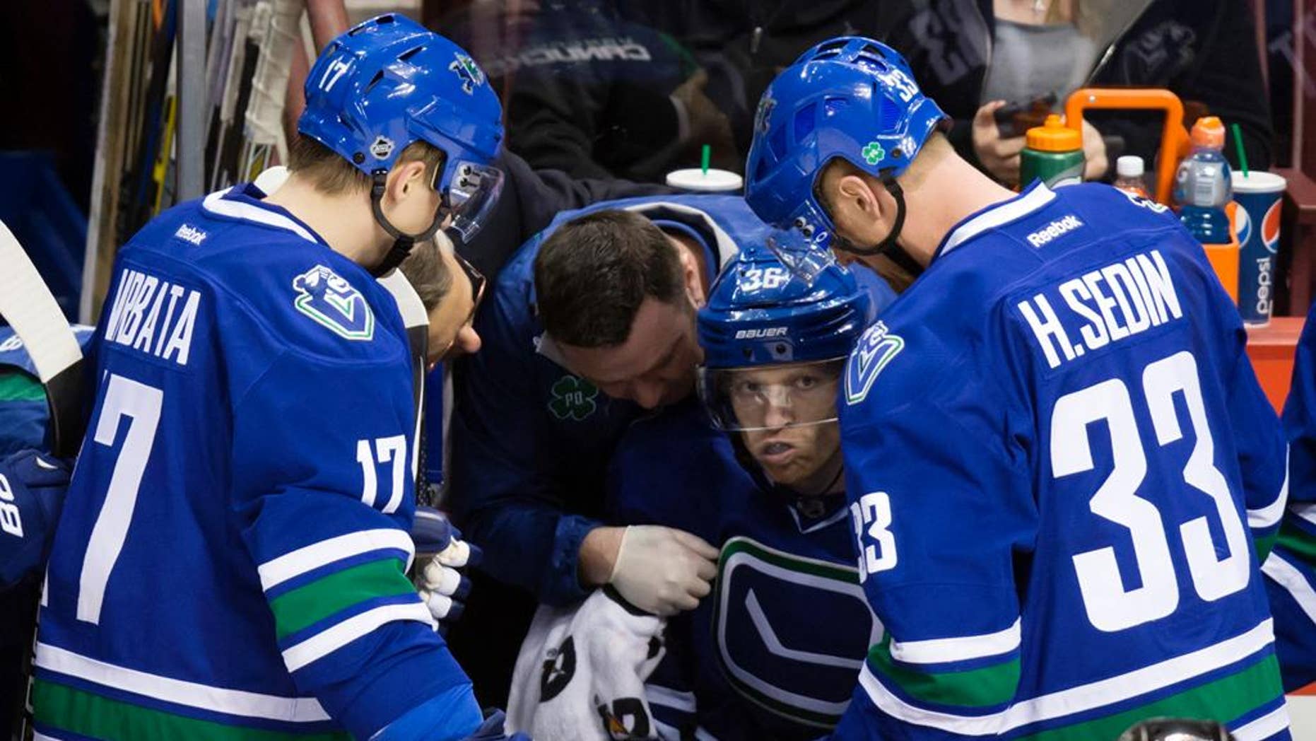 Canucks Forward Jannik Hansen Collapses On Bench After Hit