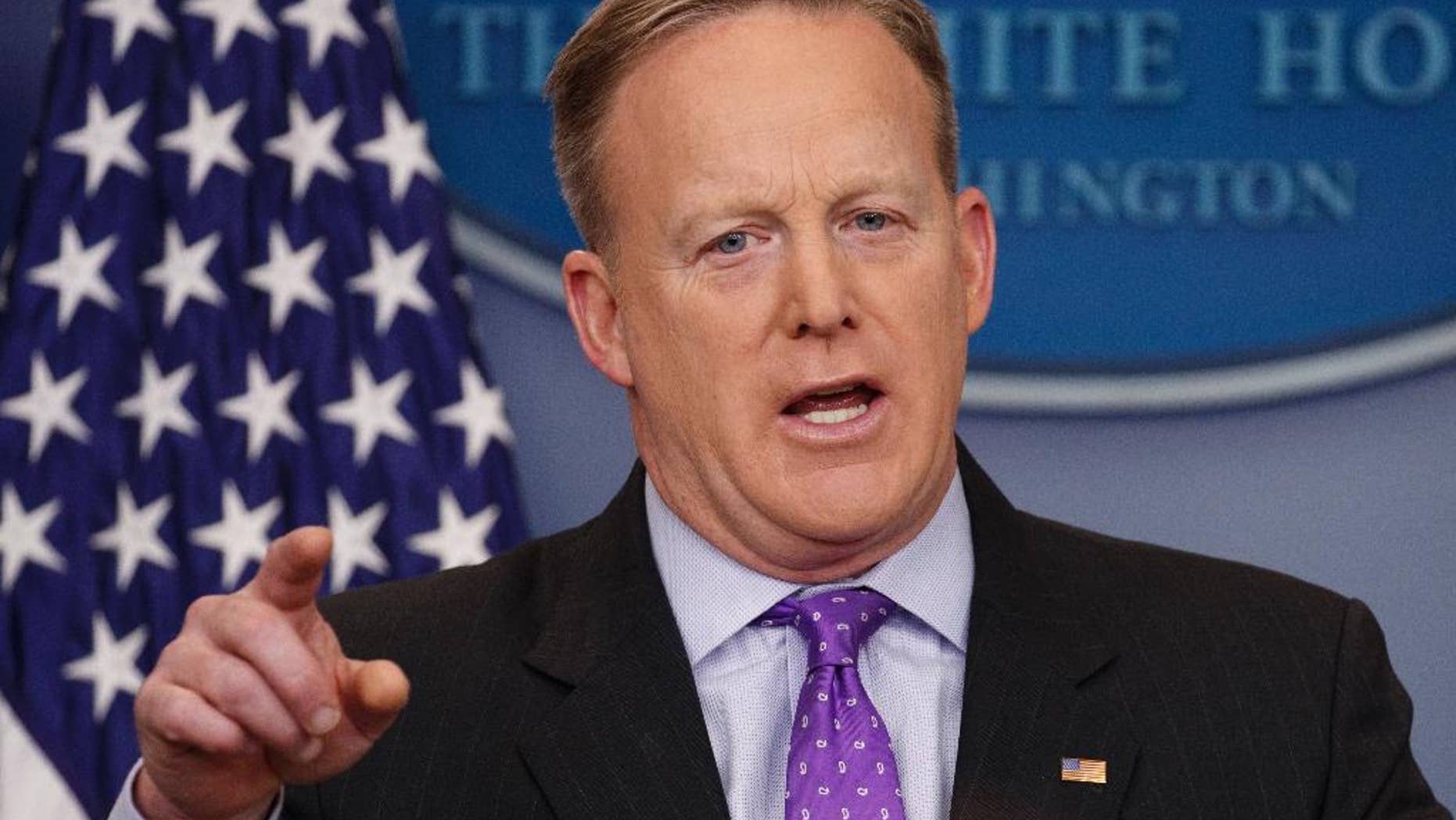 White House press secretary Sean Spicer speaks during the daily press briefing, Wednesday, Feb. 8, 2017, at the White House in Washington. (AP Photo/Evan Vucci)