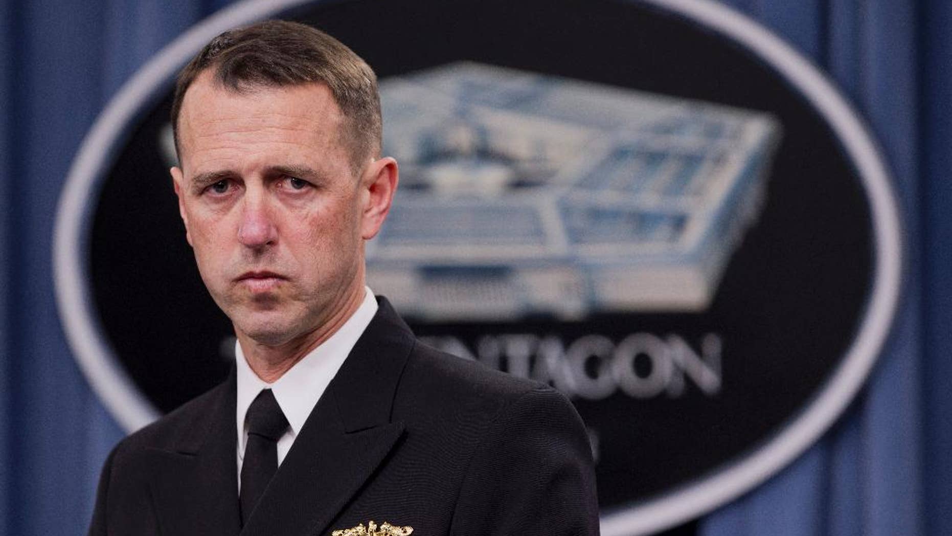 FILE - In this Feb. 4, 2014 file photo, Adm. John M. Richardson speaks during a news conference at the Pentagon. Russian jets buzzing a U.S. military ship and planes in the Baltics are escalating tension between the two nations, the chief of naval operations said Monday, May 2, 2016. “My hope is that we can stop this sort of activity,” Richardson told reporters at the Pentagon. (AP Photo/Manuel Balce Ceneta, File)
