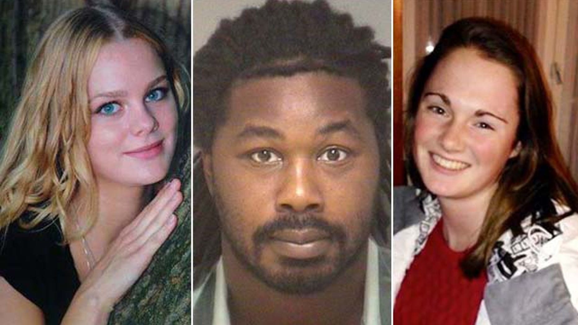 Jesse Matthew Jr., center, is a suspect in the disappearance of Hannah Graham, right. Virginia State Police said Monday he is linked forensically to the 2009 disappearance of Morgan Harrington, left.
