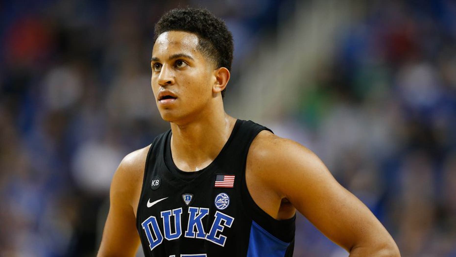 Dec 21, 2016; Greensboro, NC, USA; Duke Blue Devils guard Frank Jackson (15) stands on the court in the second half against the Elon Phoenix at Greensboro Coliseum. Duke defeated Elon 72-61. Mandatory Credit: Jeremy Brevard-USA TODAY Sports