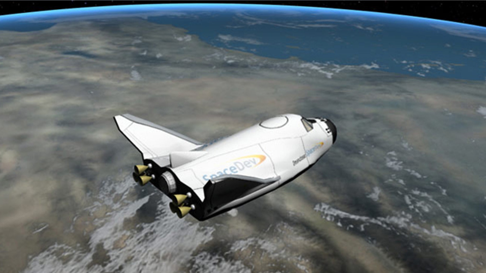An artist's interpretation of the Dream Chaser vehicle after spacecraft separation -- a potential "space taxis" under development by Sierra Nevada Corp..