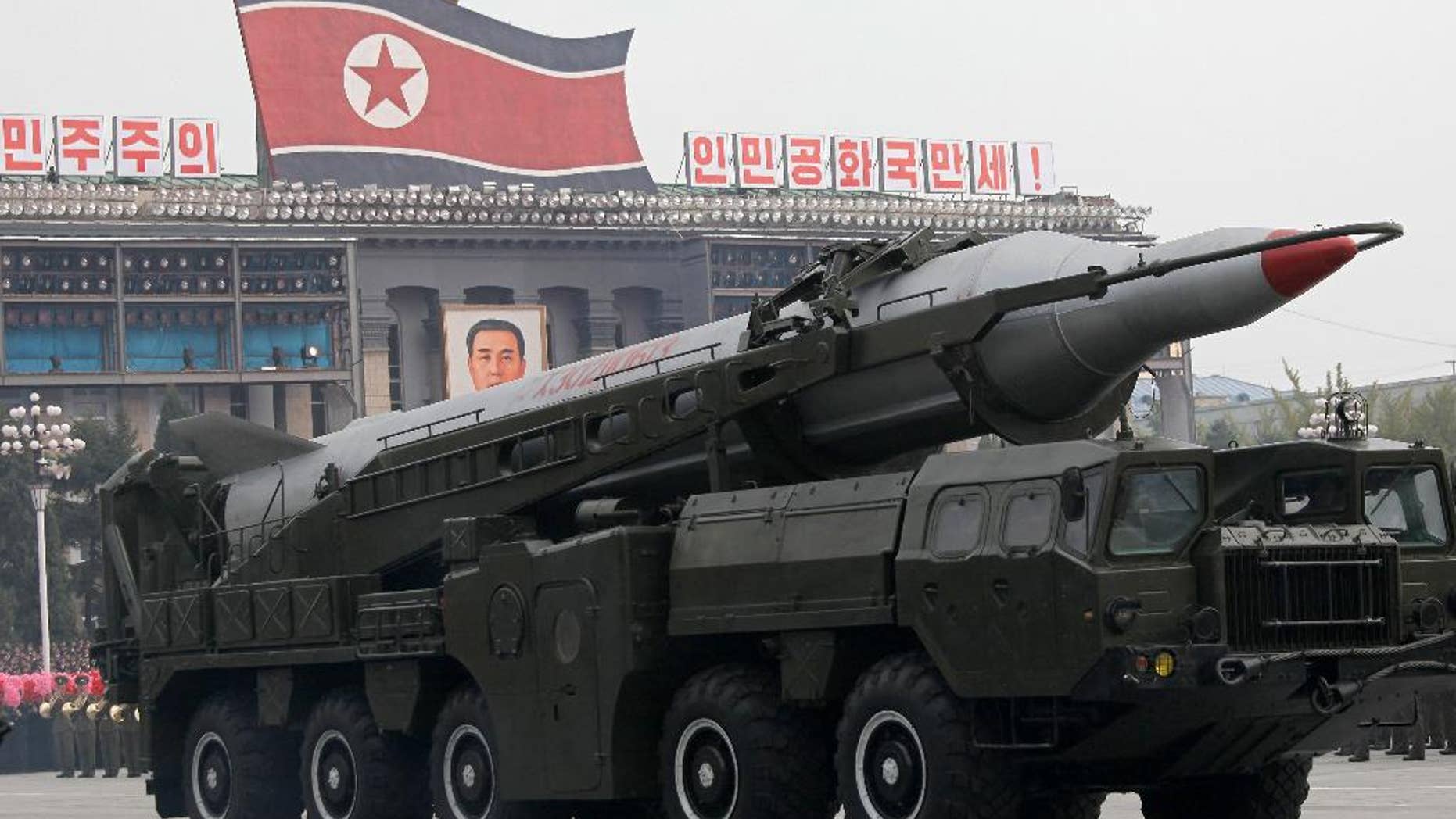 FILE - In this Oct. 10, 2010 file photo, North Korea missiles on trucks make its way during a massive military parade to mark the 65th anniversary of the communist nation's ruling Workers' Party in Pyongyang, North Korea. Nuclear-armed North Korea has hundreds of ballistic missiles that can target its neighbors in Northeast Asia but it will need foreign technology to upgrade its arsenal and pose a more direct threat to the United States, U.S. researchers said Tuesday. (AP Photo/Vincent Yu)