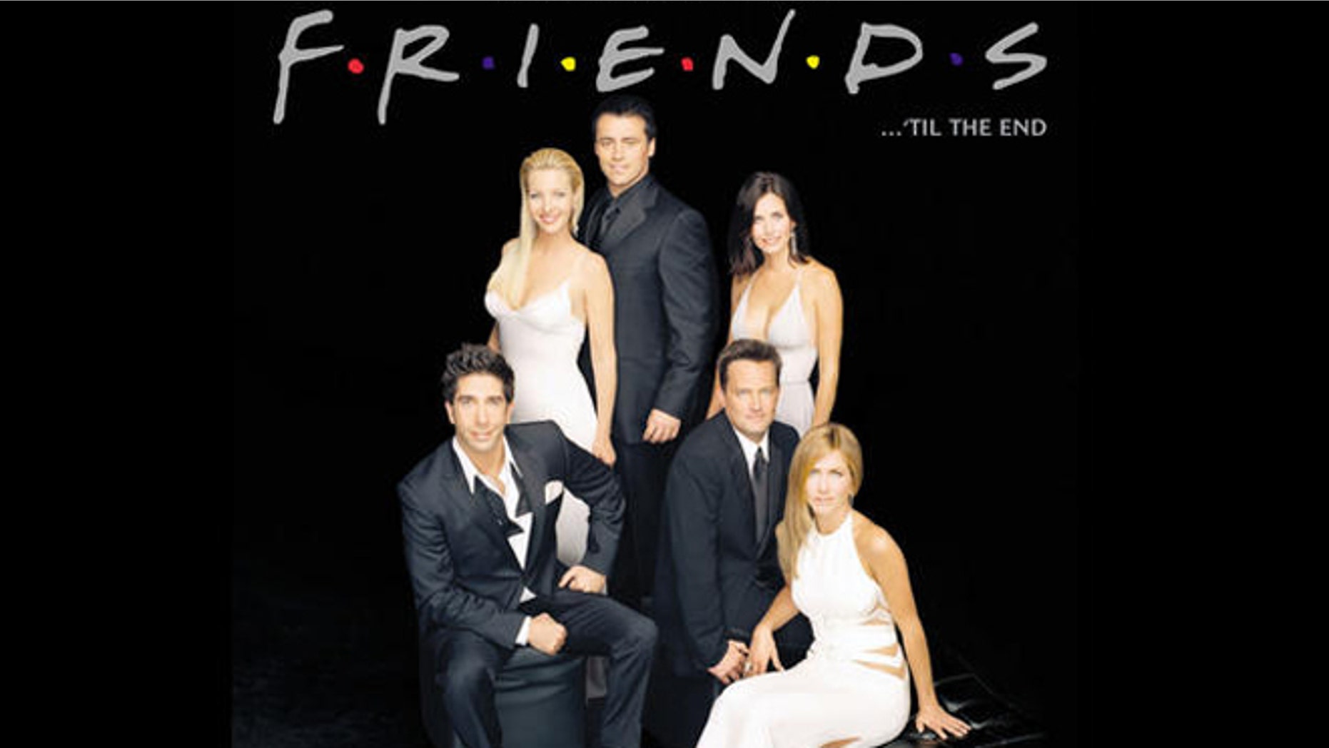"Friends ... 'Til The End," book cover with tv series cast: David Schwimmer, Lisa Kudrow, Matt LeBlanc, Courteney Cox Arquette, Matthew Perry, and Jennifer Aniston.