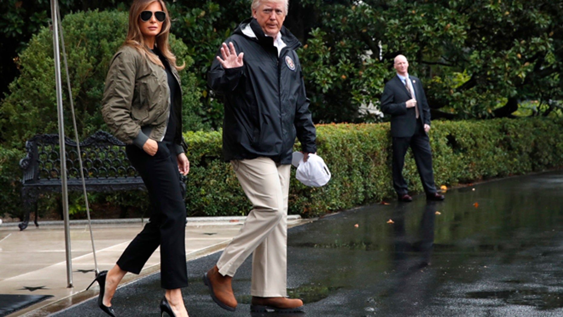 President Trump and First Lady Melania Trump leave White House to visit hurricane-ravaged areas. The first lady was criticized for wearing stilettos on a trip to a flooded area.