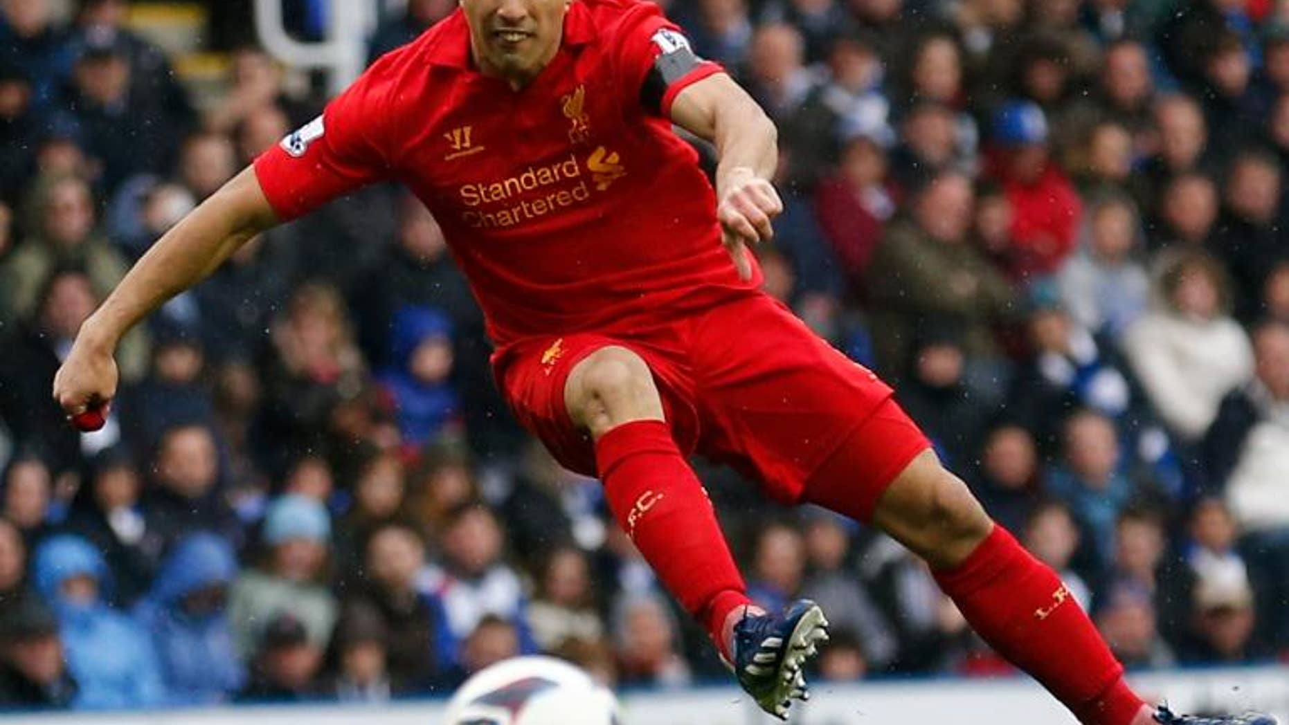 Liverpool's Uruguayan striker Luis Suarez at The Madejski Stadium in Reading, England on April 13, 2013