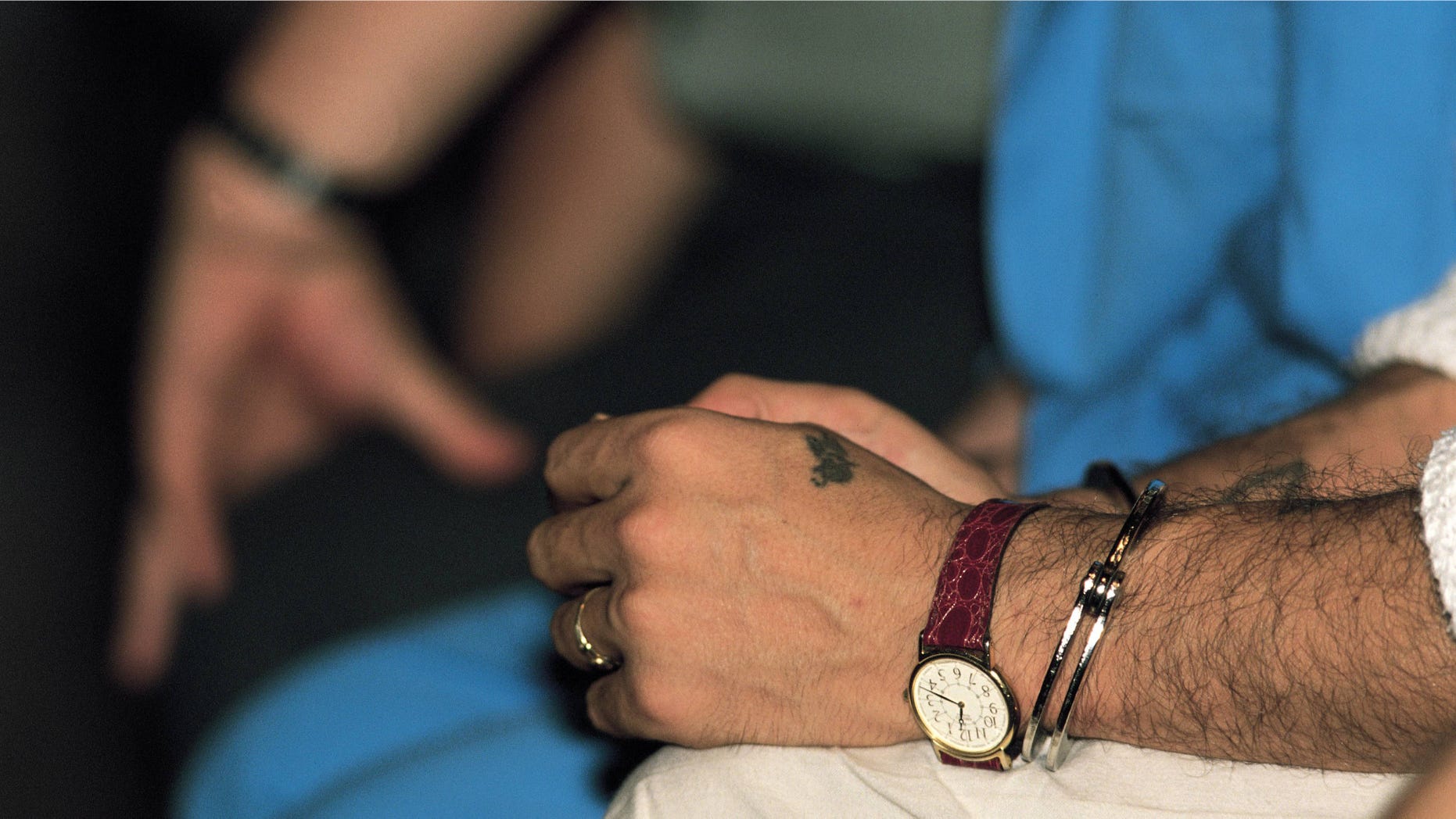Trial of the murder of Sainz de Baranda Detail of the handcuff hand of one of the accused (Photo by Carlos de Andres/Cover/Getty Images)
