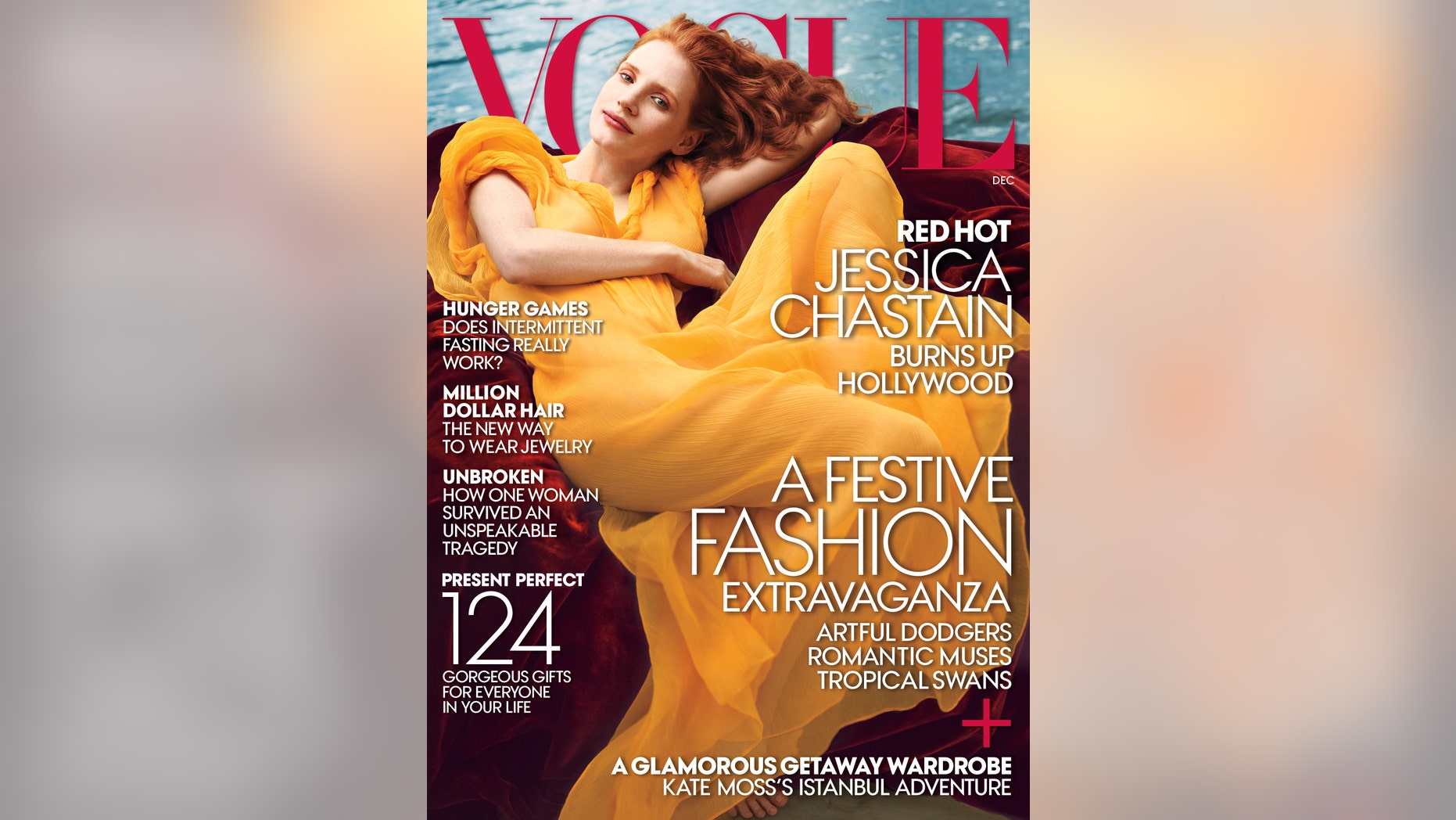 This image released by Vogue shows actress Jessica Chastain on the December cover of Vogue magazine. (AP Photo/Vogue)