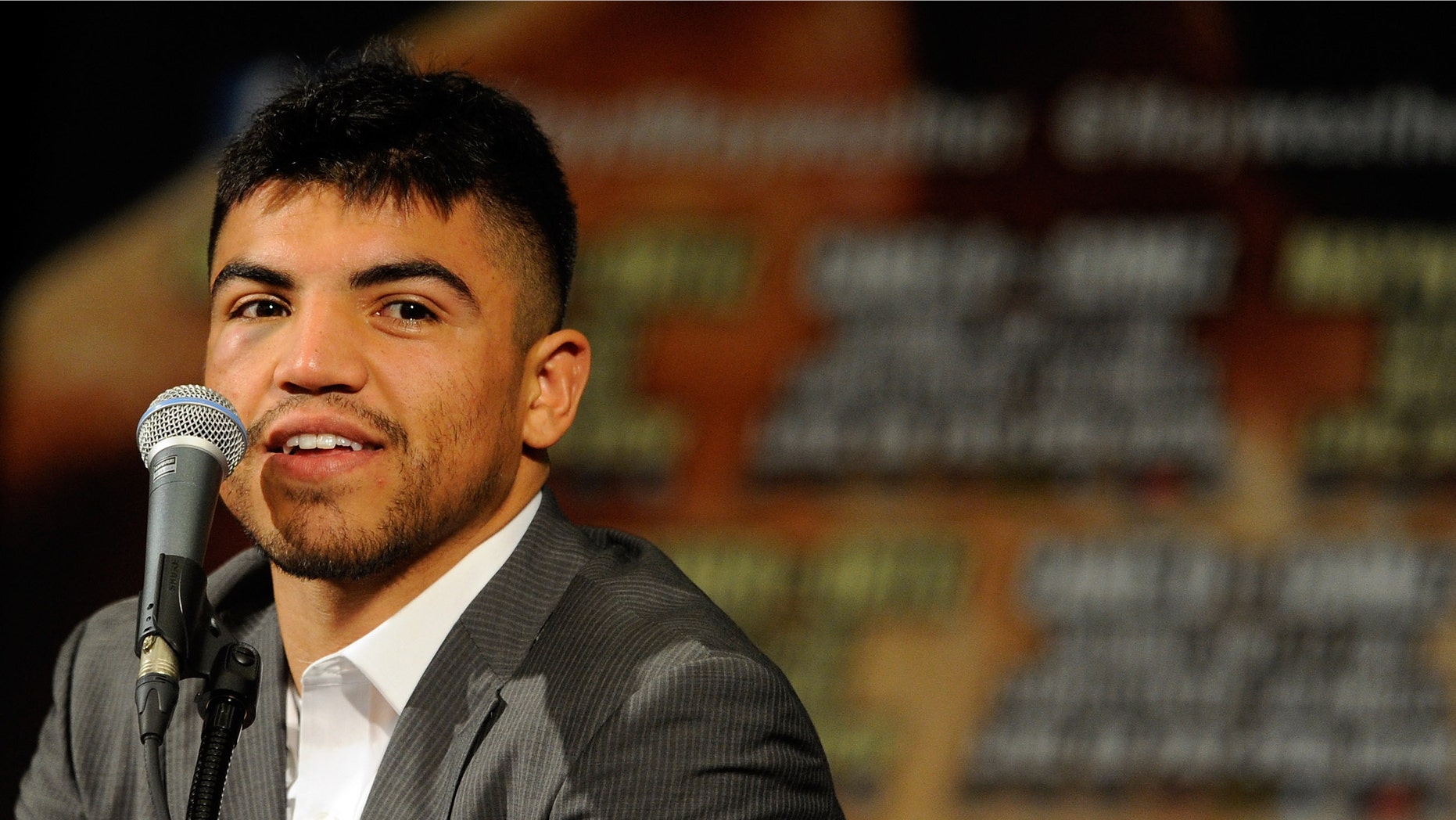 LAS VEGAS, NV - SEPTEMBER 17: Victor Ortiz looks on during the post-fight news conference after Ortiz was knocked out by Floyd Mayweather Jr. in their WBC welterweight title fight at the MGM Grand Garden Arena on September 17, 2011 in Las Vegas, Nevada. (Photo by Ethan Miller/Getty Images)
