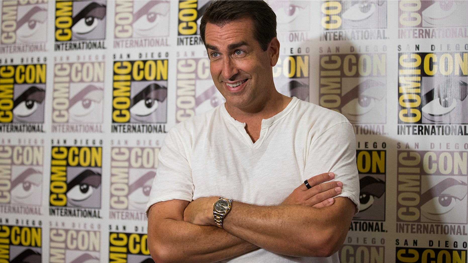 Rob Riggle poses at a press line for "Let's Be Cops" during the 2014 Comic-Con International Convention in San Diego, California July 25, 2014.