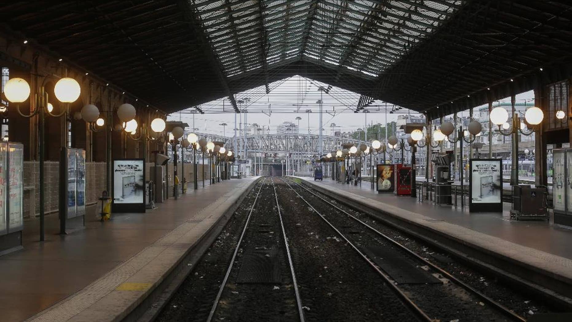 This image shows the Gare du Nord train station in Paris during a workers' strike June 2, 2016.