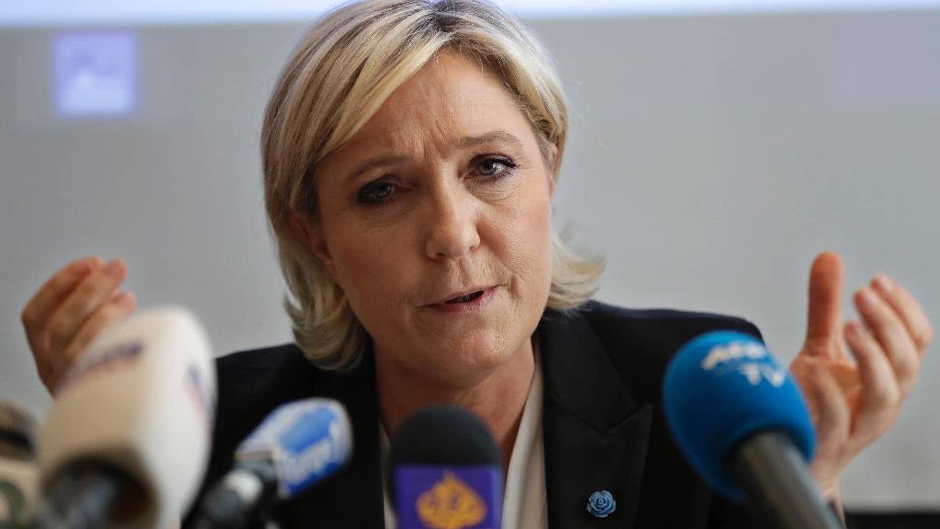 French politician Marine Le Pen speaks during a press conference in Lebanon on Feb. 21, 2017.