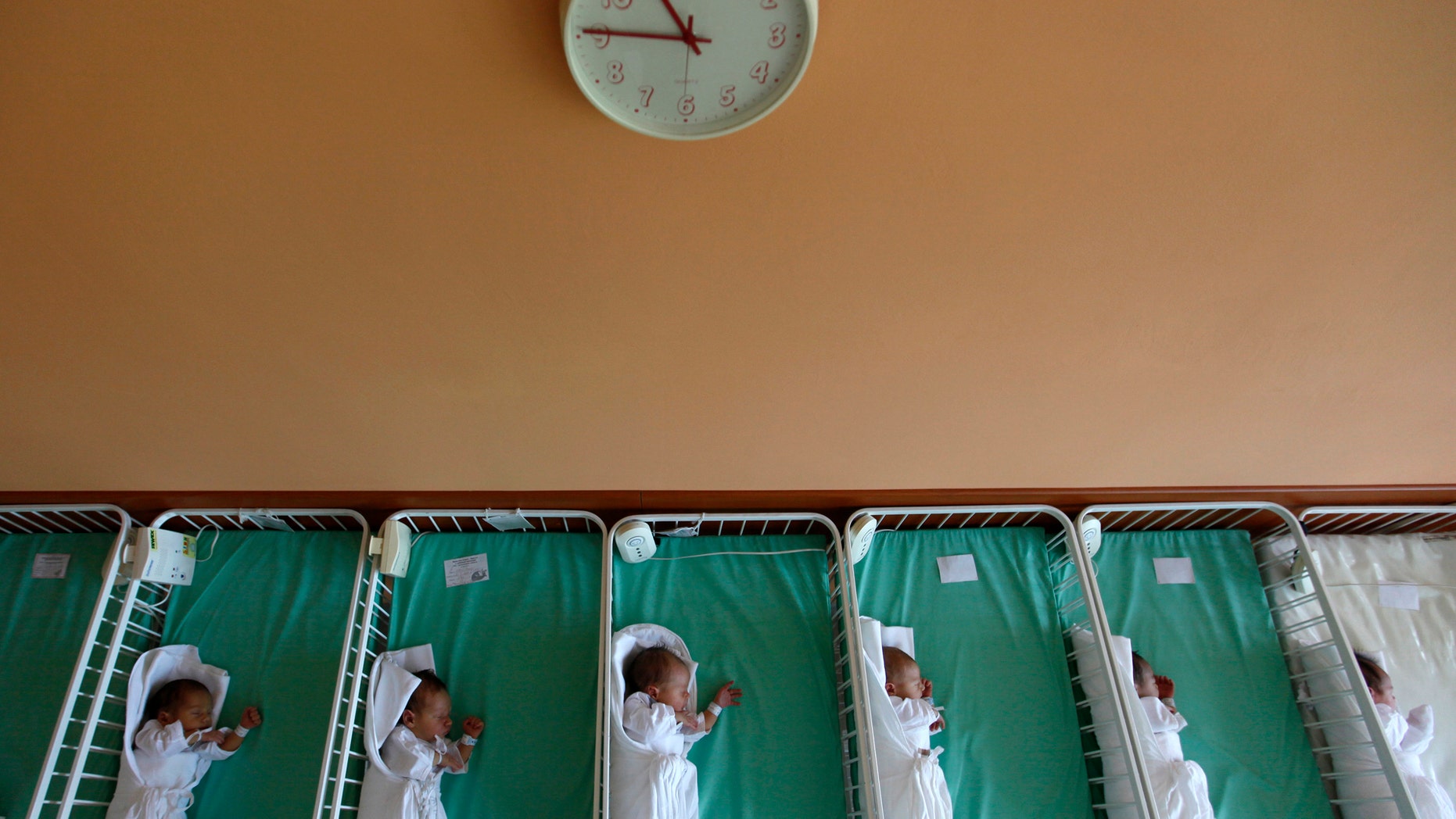 File photo - Newborn babies rest in cots in Kosice, east Slovakia May 25, 2011. (REUTERS/Petr Josek)