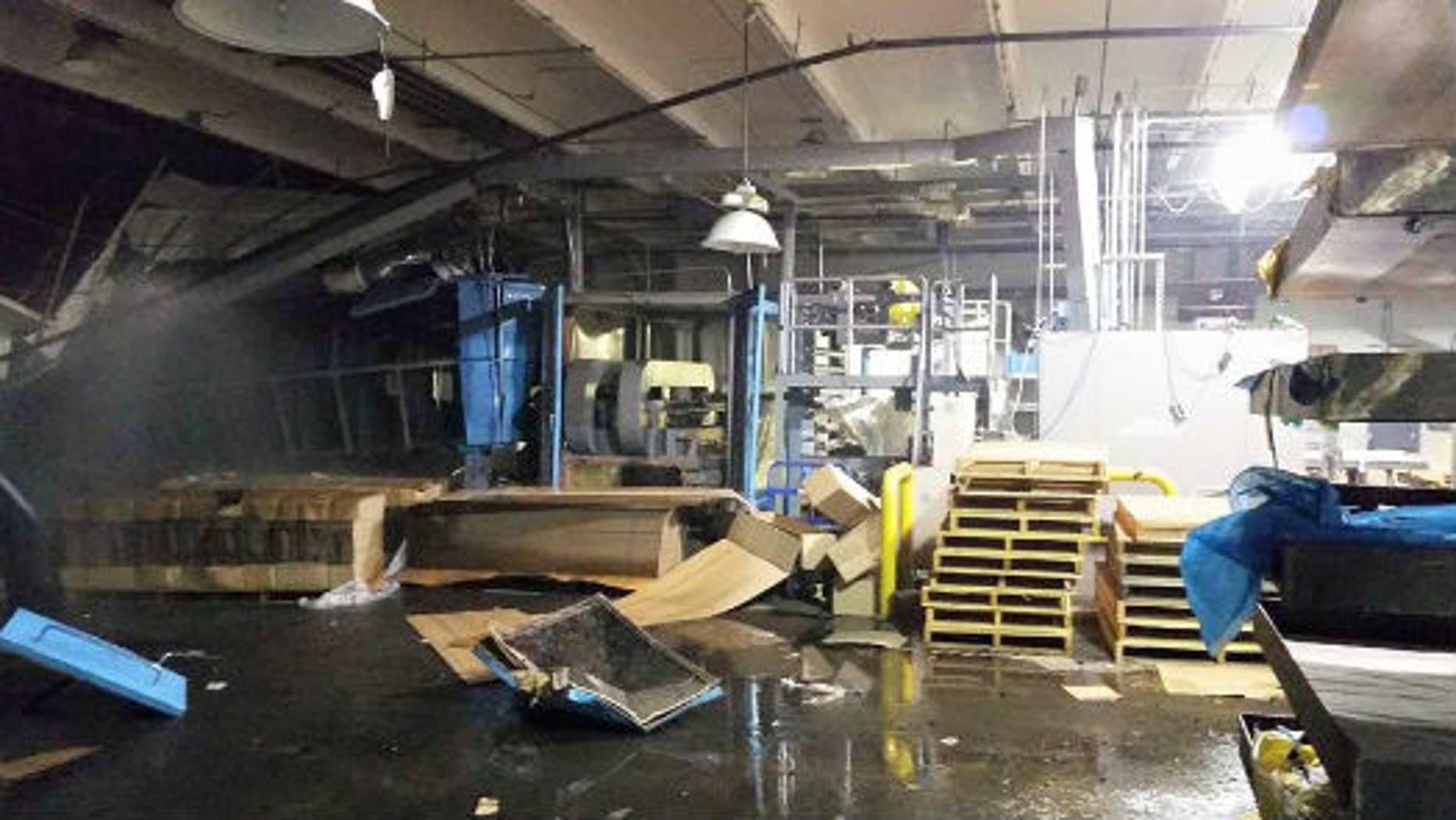 July 14, 2015: This image shows the interior of the Zodiac Aerospace plant in Newport, Wash. after an explosion. (Courtesy Christopher Demlow)