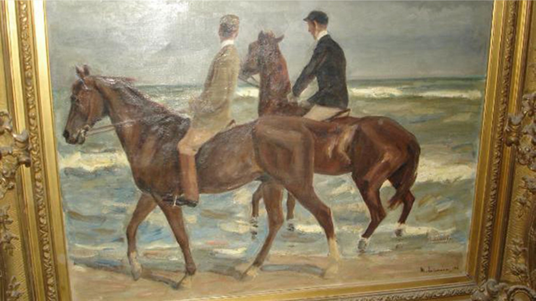 Photo provided by the Augsburg, southern Germany, prosecution Tuesday, Nov. 12, 2013 shows a painting 'Reiter am Strand' ('Riders at the Beach') by German artist Max Liebermann from 1901 that was among the more than 1400 art works that were seized by German authorities in an apartment in Munich in February 2012.