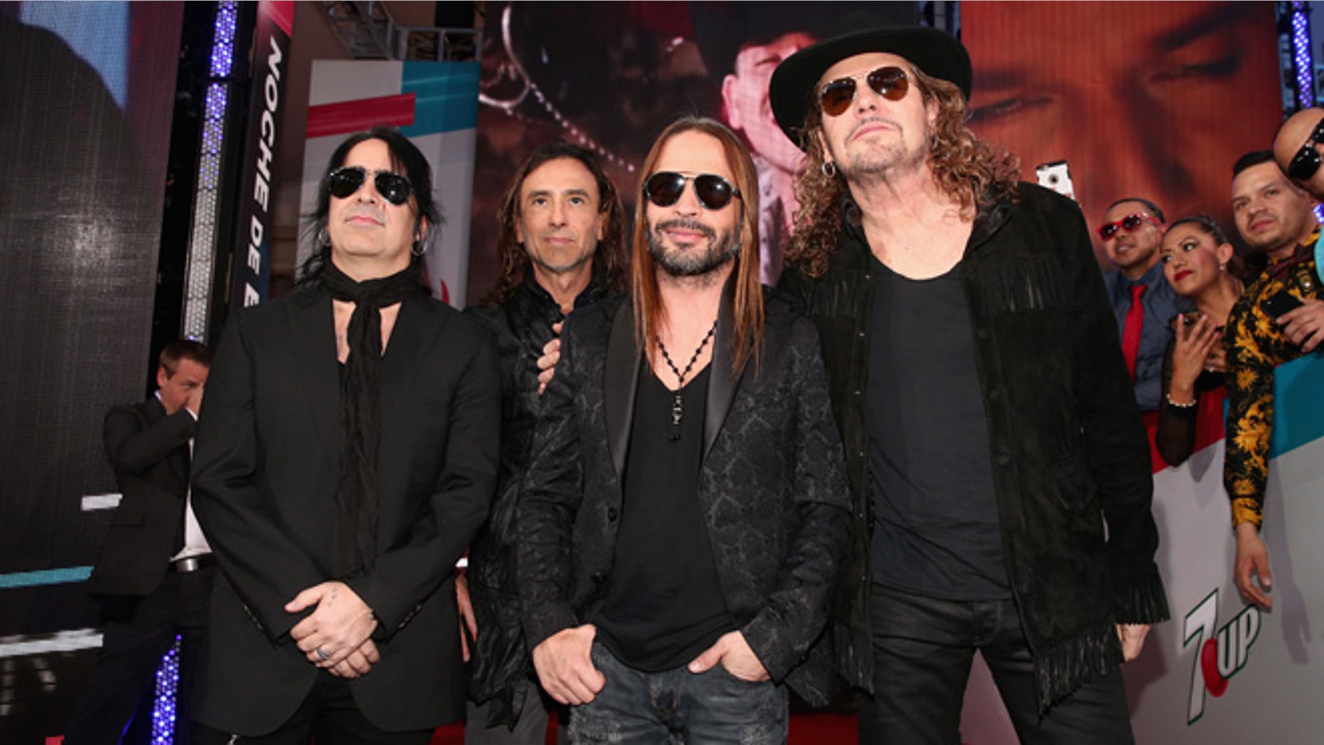 Alex Gonzalez, Juan Calleros, Sergio Vallin and Fher Olvera of Mana on November 19, 2015 in Las Vegas.