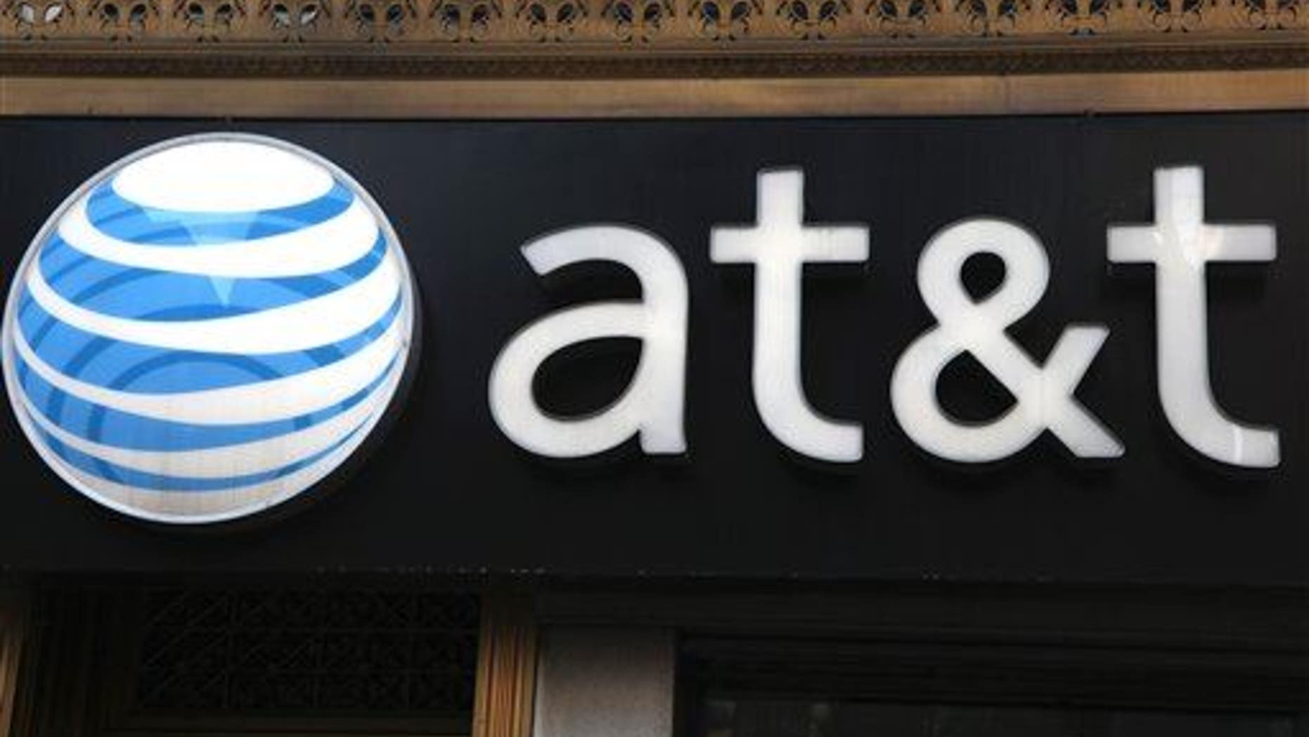 An AT&T sign at a store in New York.
