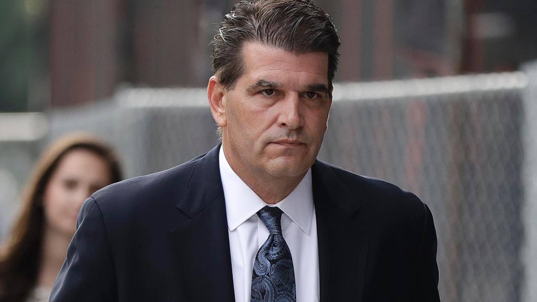 Fort Lee Mayor Mark Sokolich arrives at Martin Luther King, Jr., Federal Court for a hearing, Tuesday, Sept. 20, 2016, in Newark, N.J. Three years after gridlock paralyzed a New Jersey town next to the George Washington Bridge for four days, two former allies of Gov. Chris Christie are being tried. (AP Photo/Julio Cortez)