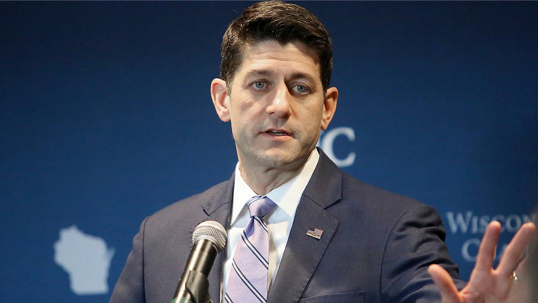 House Speaker Paul Ryan delivers remarks during an appearance at a Wisconsin Manufacturers & Commerce Business Luncheon at The Edgewater in Madison