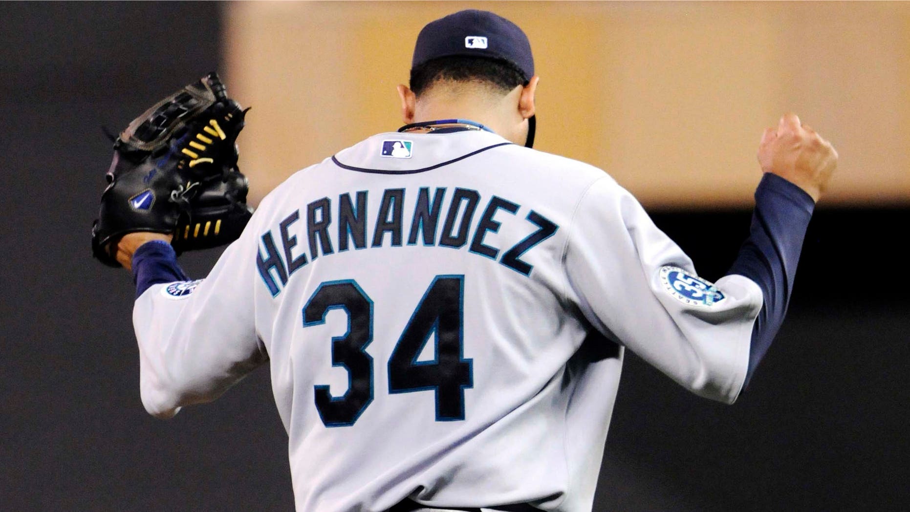 Monday, Aug. 27, 2012: Seattle Mariners pitcher Felix Hernandez celebrates the final out as he shut out the Minnesota Twins 1-0 in a baseball game in Minneapolis.