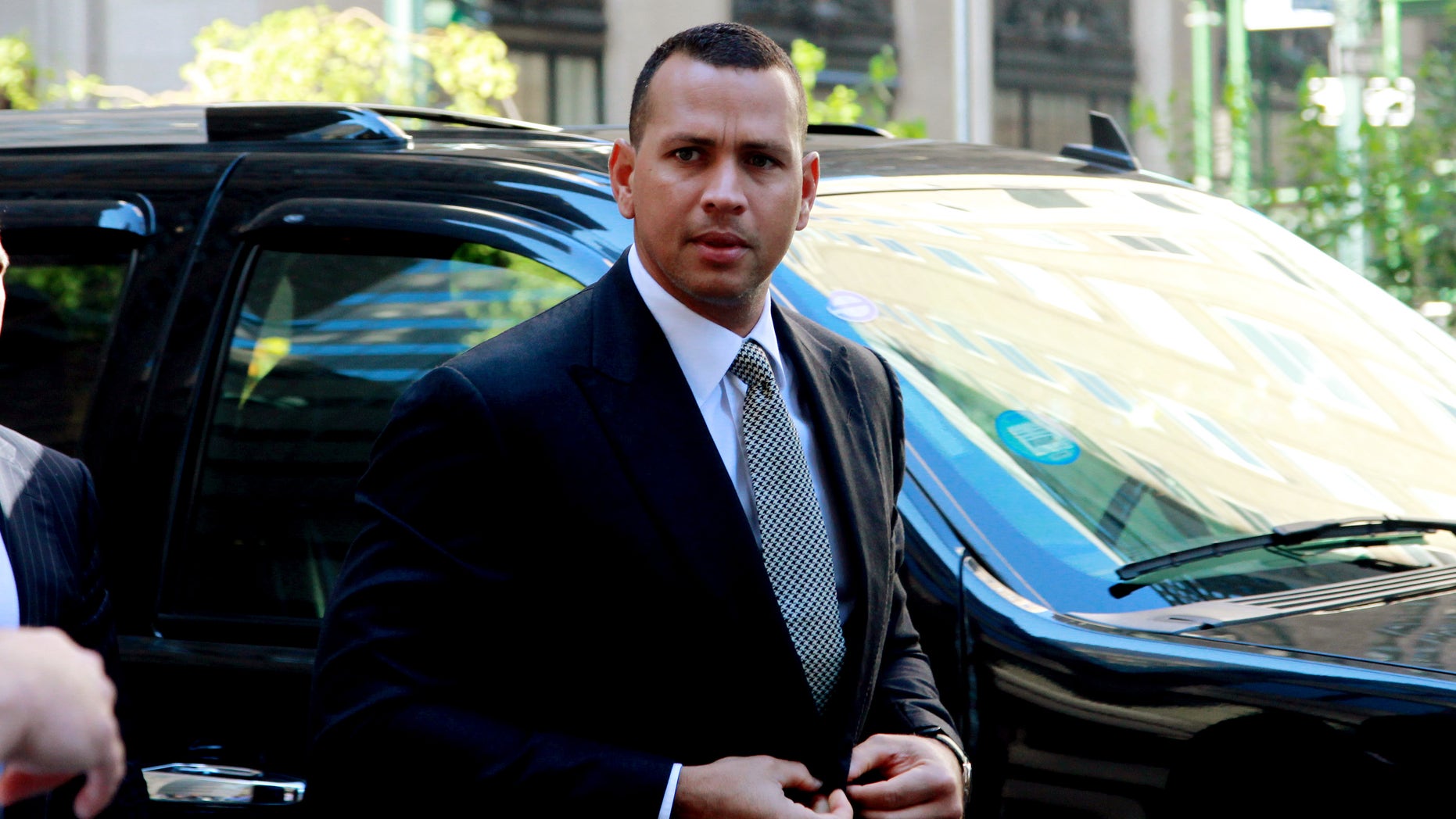 FILE- In this Oct. 1, 2013, file photo, New York Yankees' Alex Rodriguez arrives at the offices of Major League Baseball for grievance hearing in New York. Rodriguez allegeldy paid $305,000 for evidence that could be used in the case involving the Biogenesis of America drug clinic, the Daily News reported Saturday, Oct. 19, 2013. The allegation was denied by a spokesman for the Yankees' third baseman. Rodriguez was suspended Aug. 5 but was allowed to keep playing pending a decision on the grievance. (AP Photo/David Karp, File)
