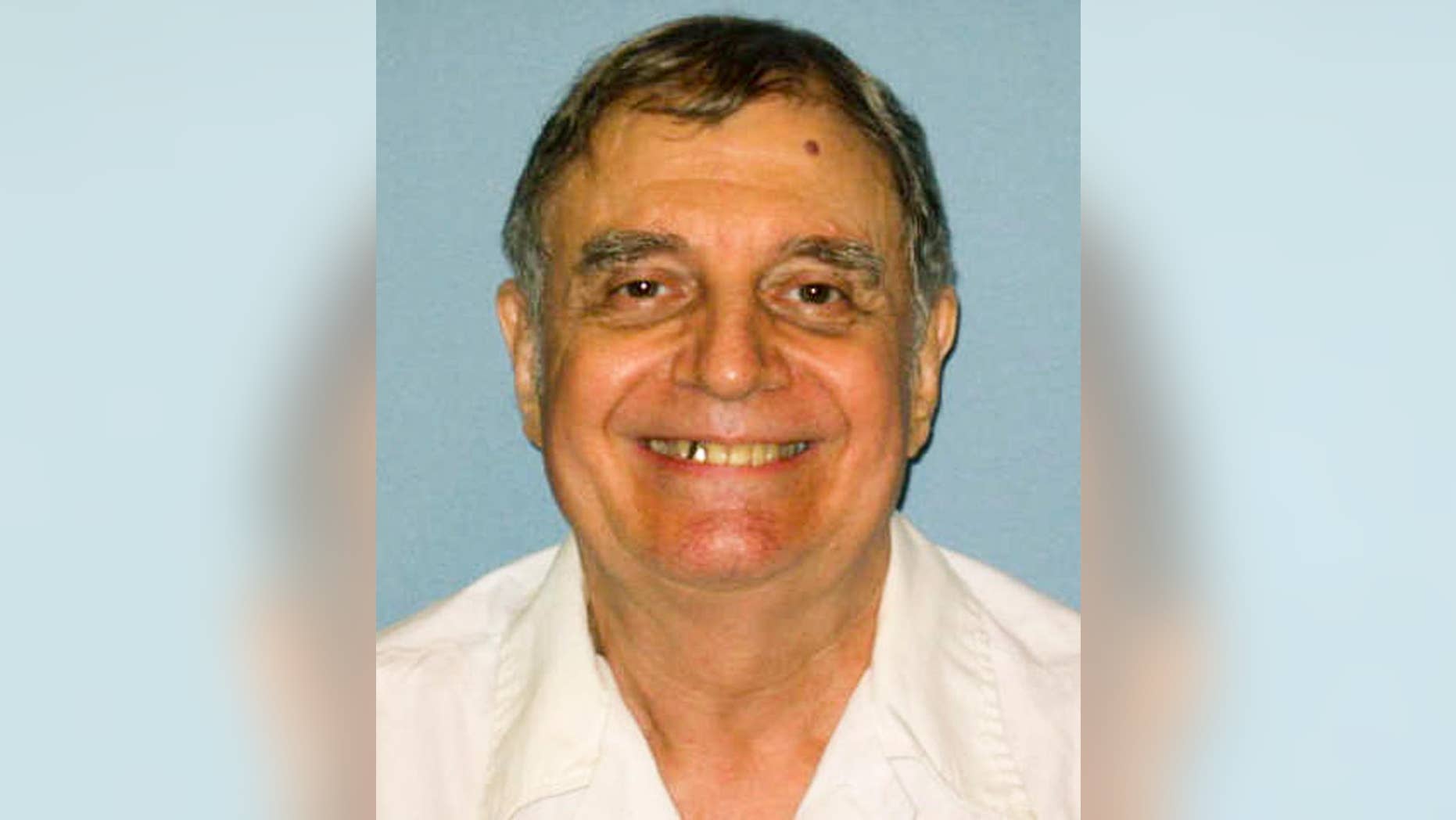 FILE - This undated photo, provided by the Alabama Department of Corrections, shows Tommy Arthur, in a photo taken at the Holman Correctional Facility in Atmore, Ala. An appellate court on Wednesday, Nov. 2, 2016, refused to halt the execution of Alabama inmate Arthur, who was convicted in the 1982 killing of a man in a murder-for-hire arrangement. In a split decision, the 11th U.S. Circuit Court of Appeals upheld a federal judge's decision that dismissed Arthur's lawsuit challenging the state's death penalty procedure as unconstitutional. (Alabama Department of Corrections via AP, File)