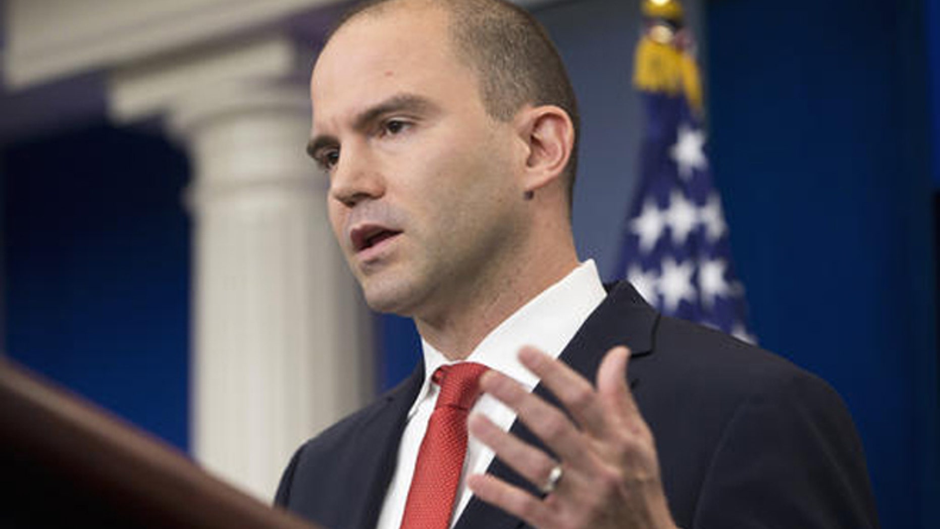 In this Feb. 16, 2016 file photo Deputy National Security Adviser For Strategic Communications Ben Rhodes speaks in the Brady Press Briefing Room of the White House in Washington.