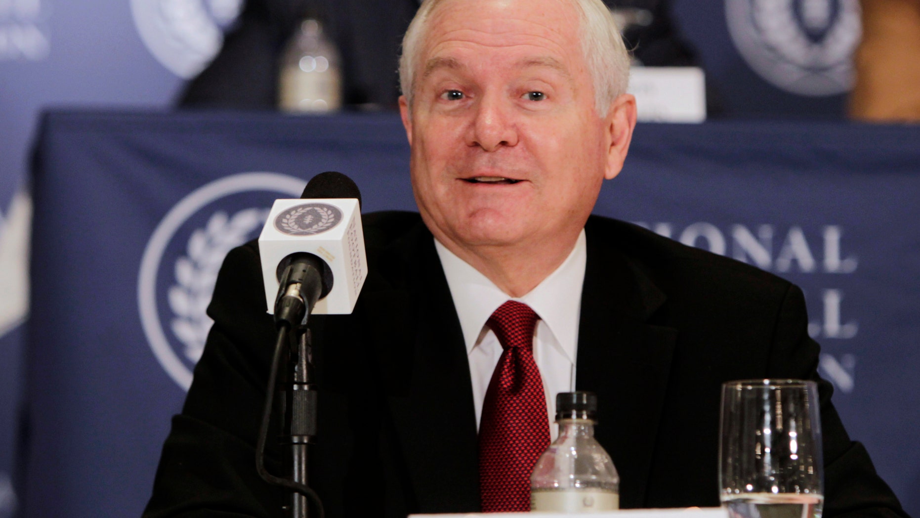 Former U.S. Secretary of Defense Robert Gates speaks during a news conference in New York.