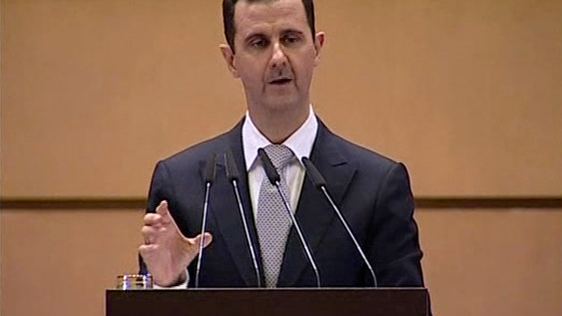 Jan. 10, 2012: Syrian President Bashar Assad delivers a speech in Damascus, Syria.
