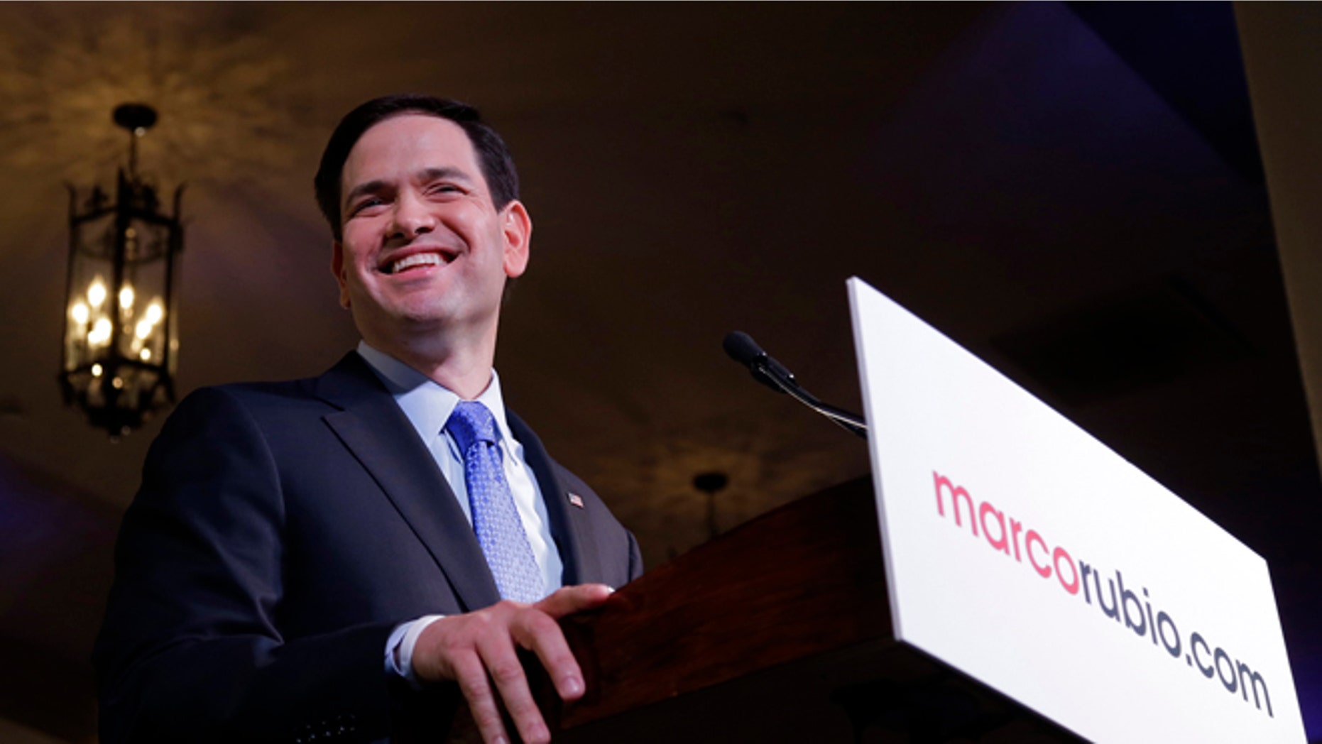 Florida Sen. Marco Rubio smiles during his announcement he is running for the Republican nomination, at a rally at the Freedom Tower, Monday, April 13, 2015, in Miami. (AP Photo/Alan Diaz)