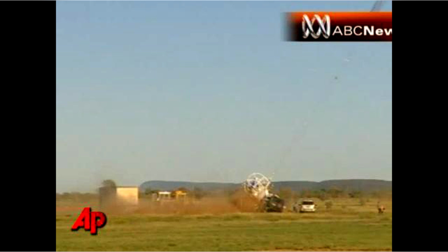 April 29: The launch of a giant space balloon went badly wrong on Thursday in the Australian Outback when a heavy payload of scientific equipment broke from its mooring slamming into a vehicle and narrowly missing bystanders.
