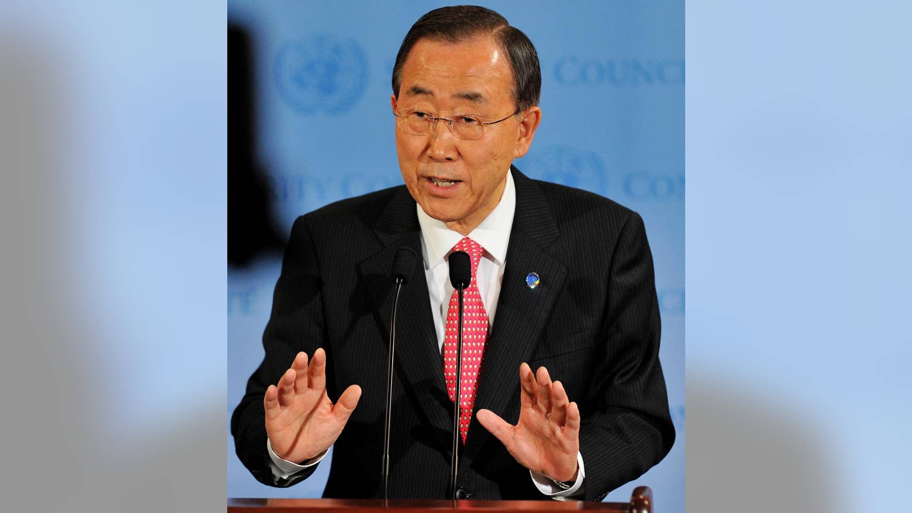 File-This March 24, 2011, file photo shows United Nations Secretary General Ban Ki-Moon speaking after a Security Council meeting at United Nations headquarters in New York. The Secretary-General said Thursday, June 9, 2016, he temporarily removed the Saudi-led coalition in Yemen from a U.N. blacklist for violating child rights because its supporters threatened to stop funding many U.N. programs. (AP Photo/Stephen Chernin, File)