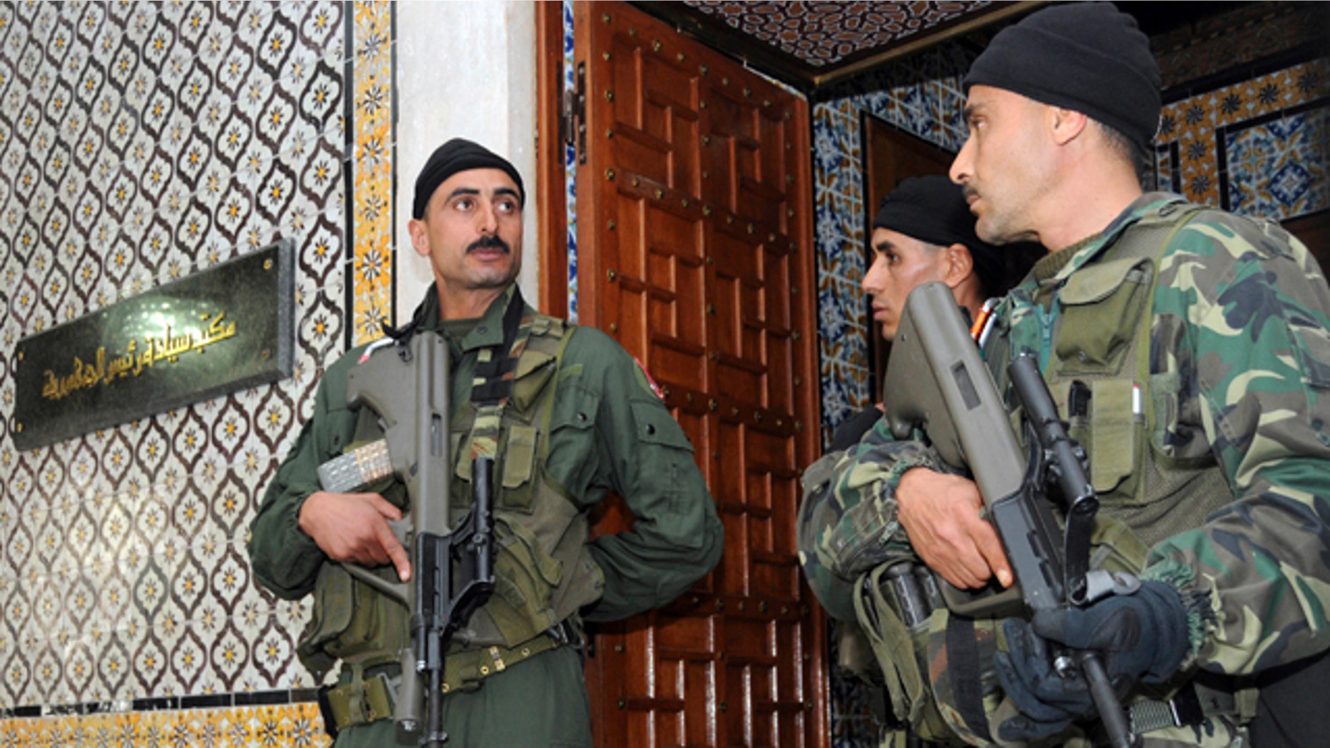 Jan. 17: Soldiers guard the office of the Tunisian President in Tunis.