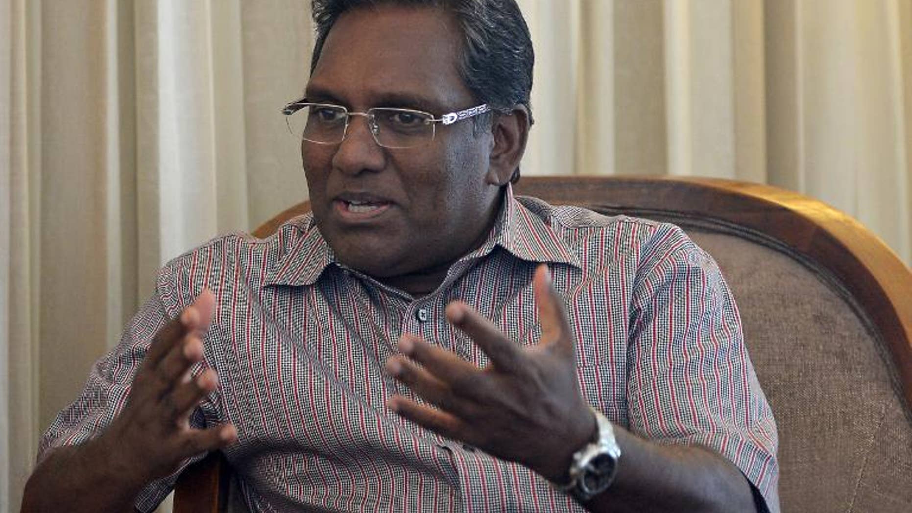 Maldivian President Mohamed Waheed answers questions during an interview with AFP in Colombo, on July 7, 2013